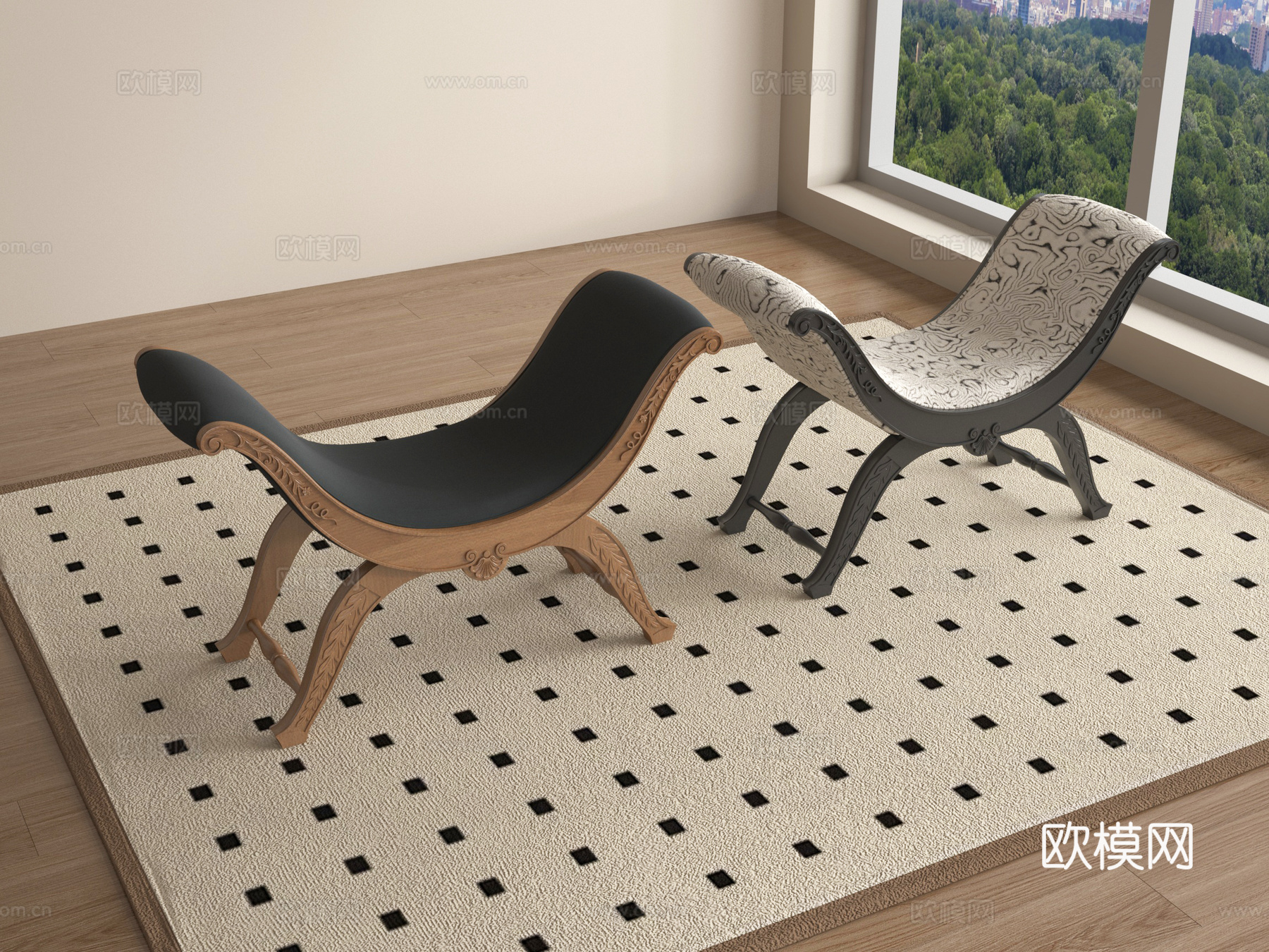 美式中古沙发凳 法式中古沙发凳su模型