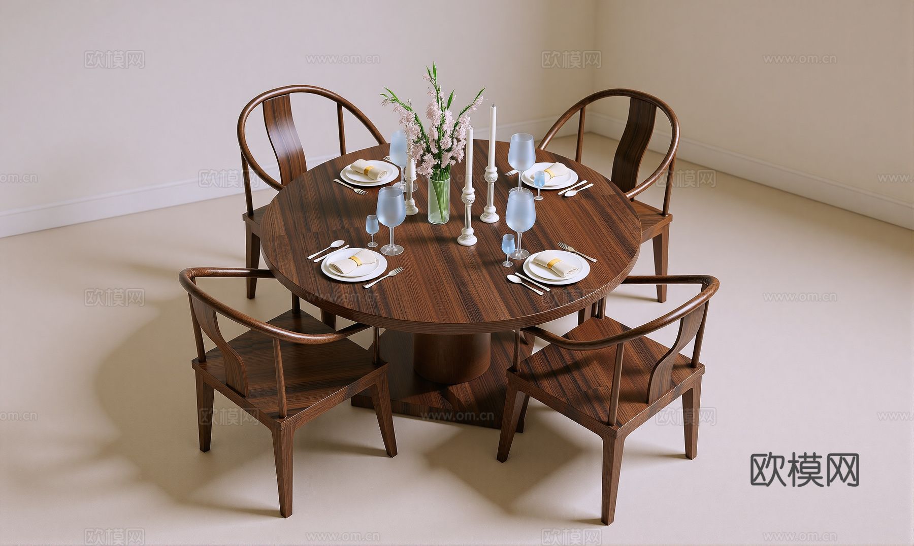 新中式餐桌椅su模型