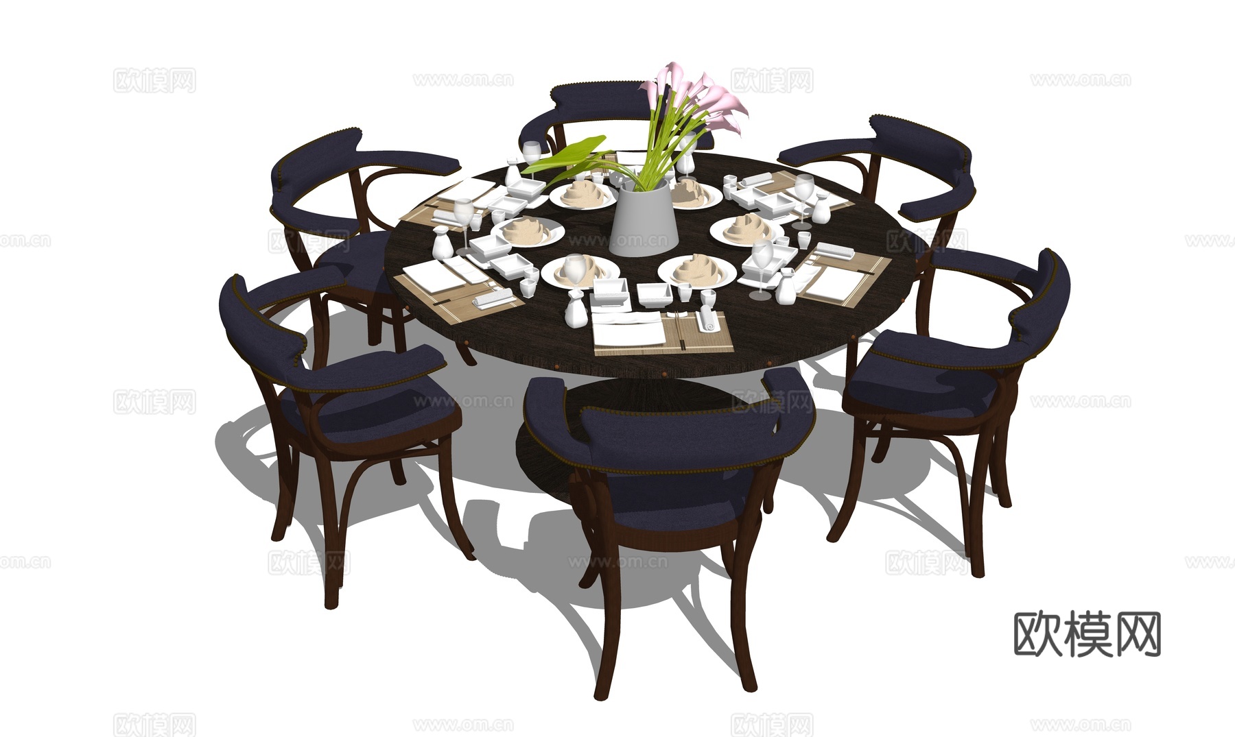 新中式餐桌椅su模型