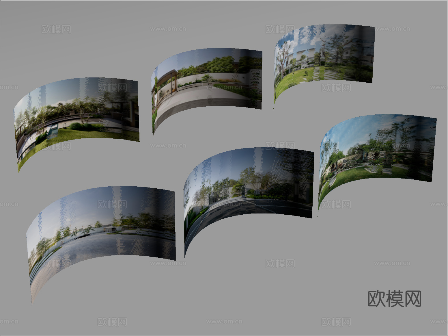 现代其他材质 环绕背景 户外背景 城市背景 绿植背景su模型