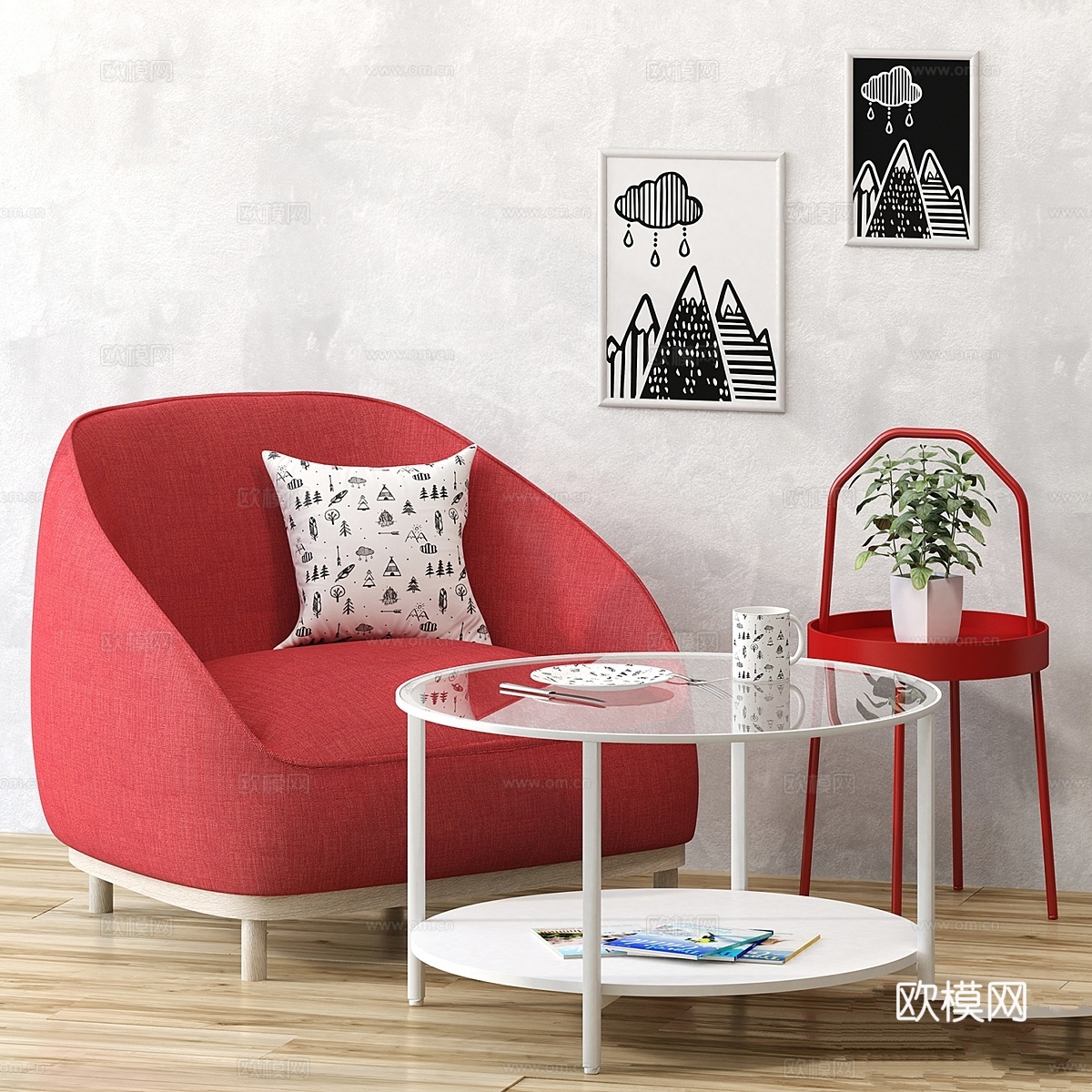 红色立方体与宜家套装3d模型下载