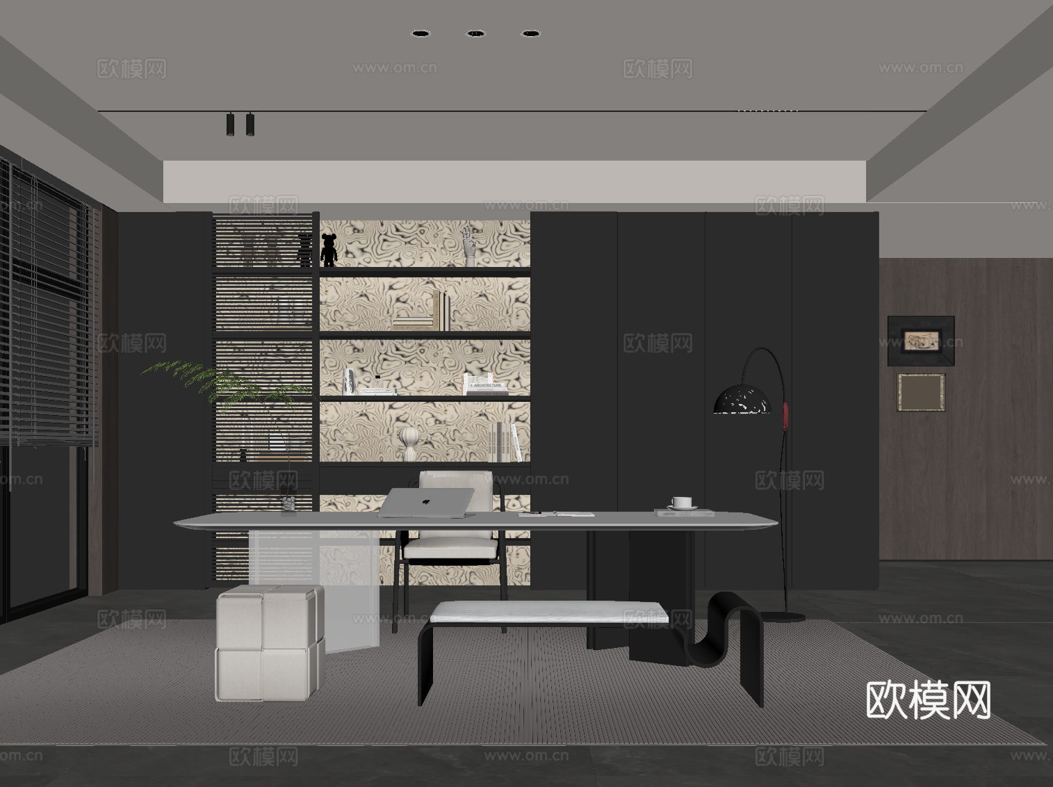 意式书房su模型