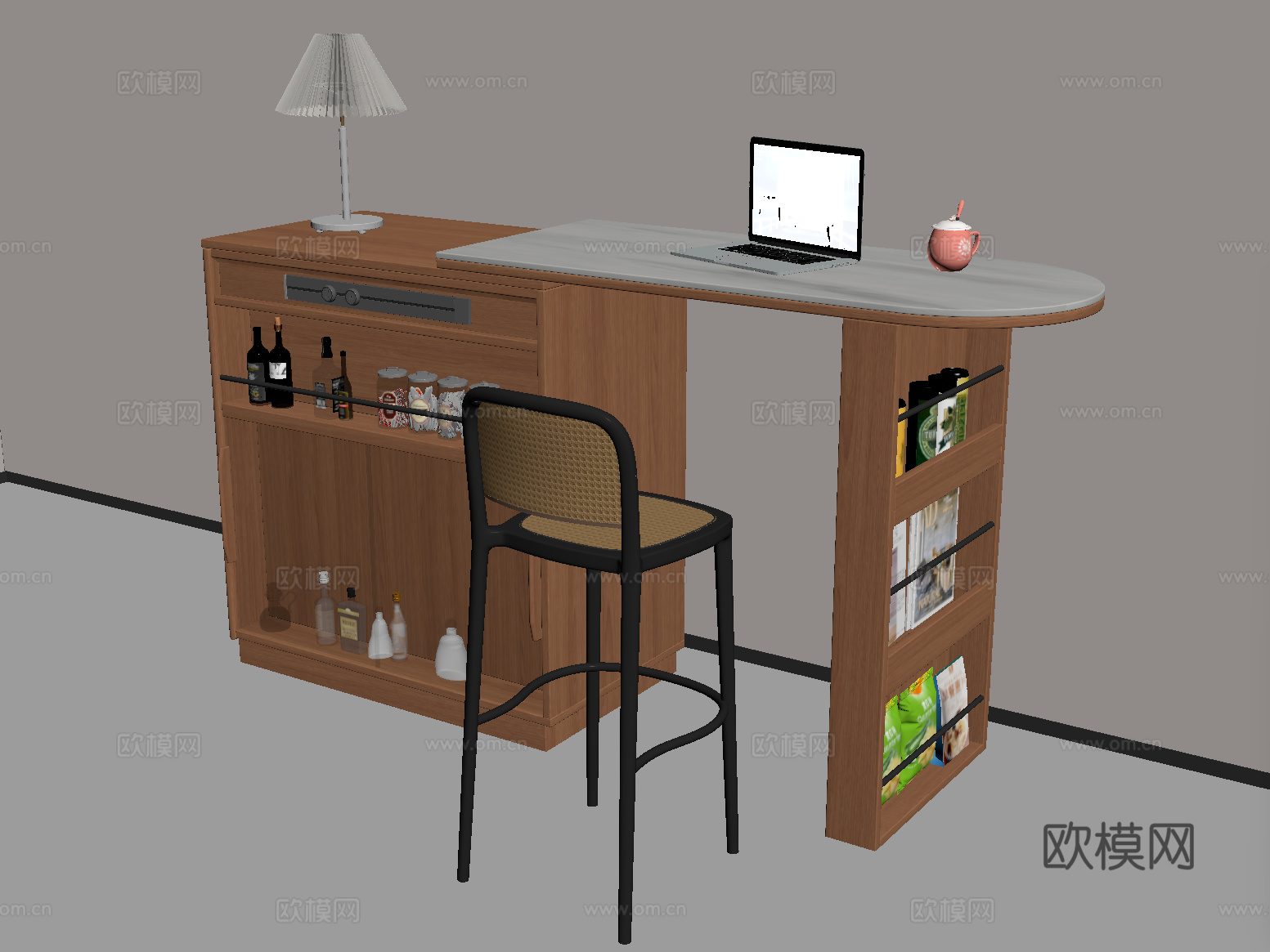 中古风吧台吧椅 吧椅 单人椅su模型