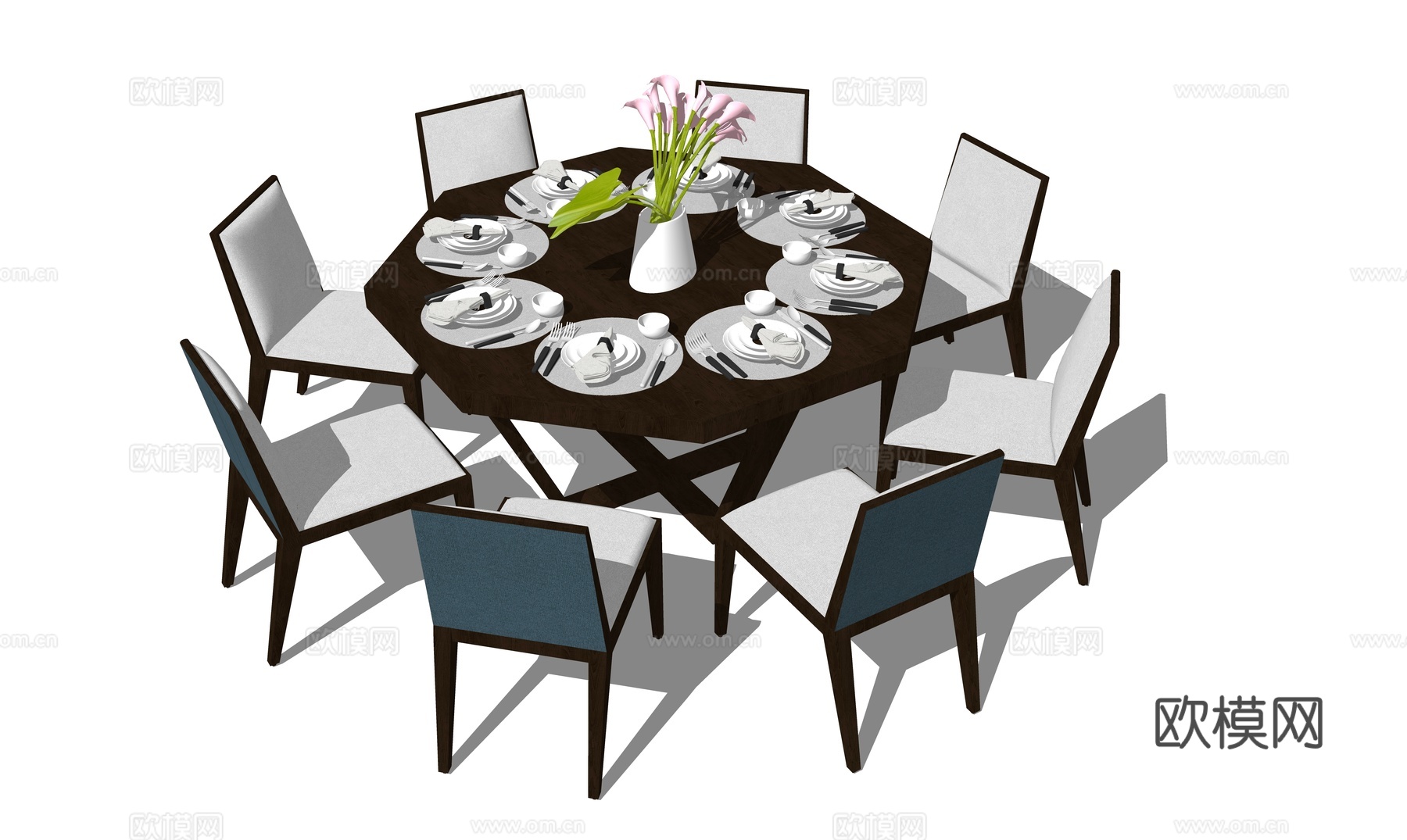 新中式餐桌椅su模型
