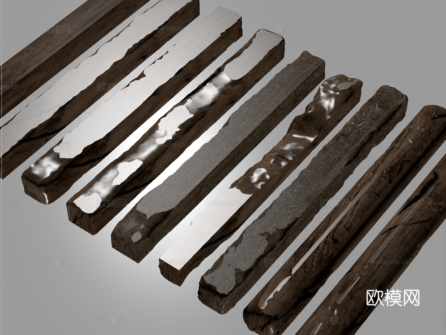 侘寂老木头 木头柱子 旧木板 木梁su模型