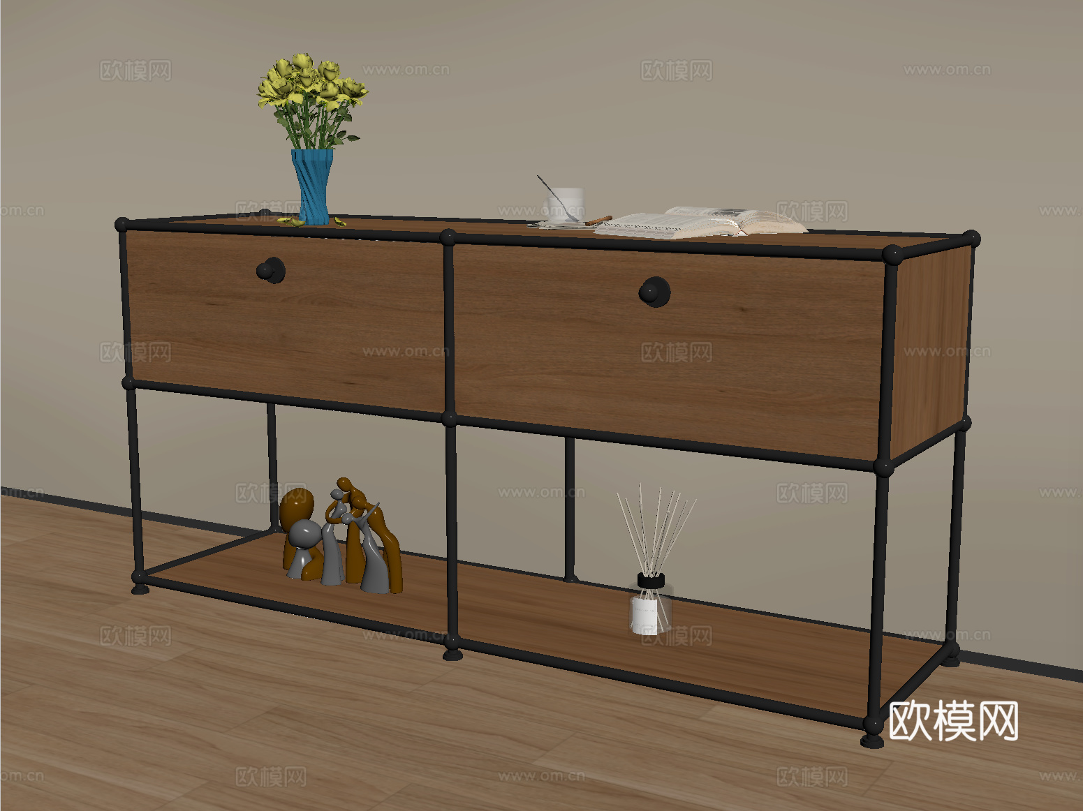 新中式边柜 储物柜 装饰柜 摆件su模型