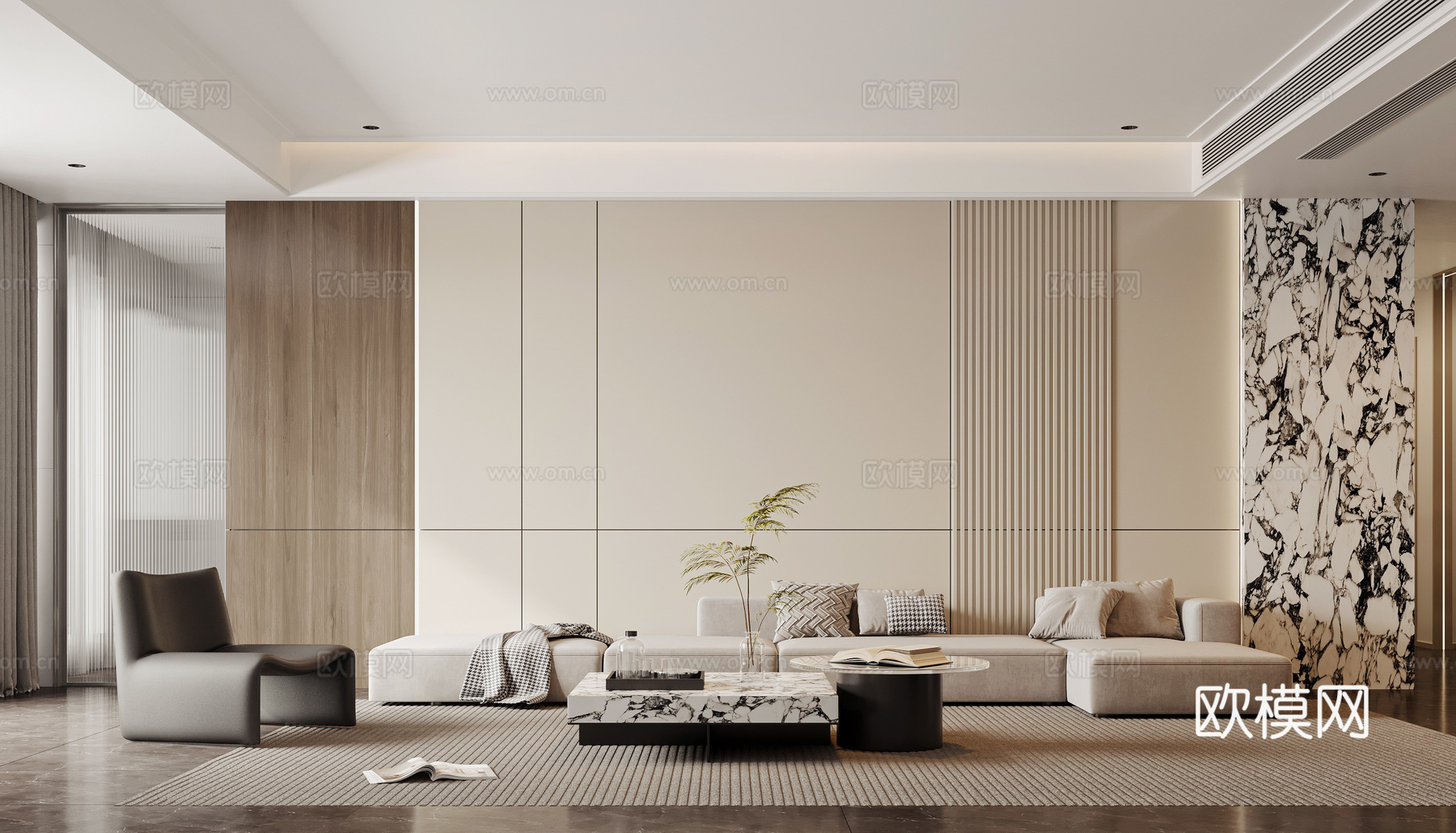 现代客厅 意式客厅 沙发组合 沙发背景3d模型下载