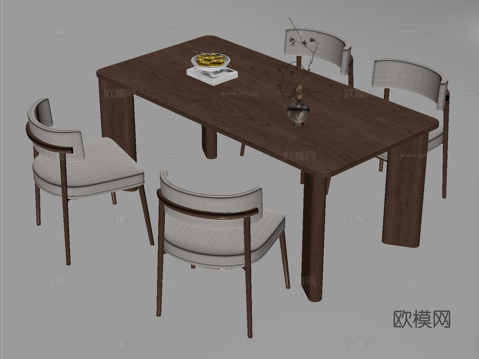 中古风餐桌椅组合  实木su模型