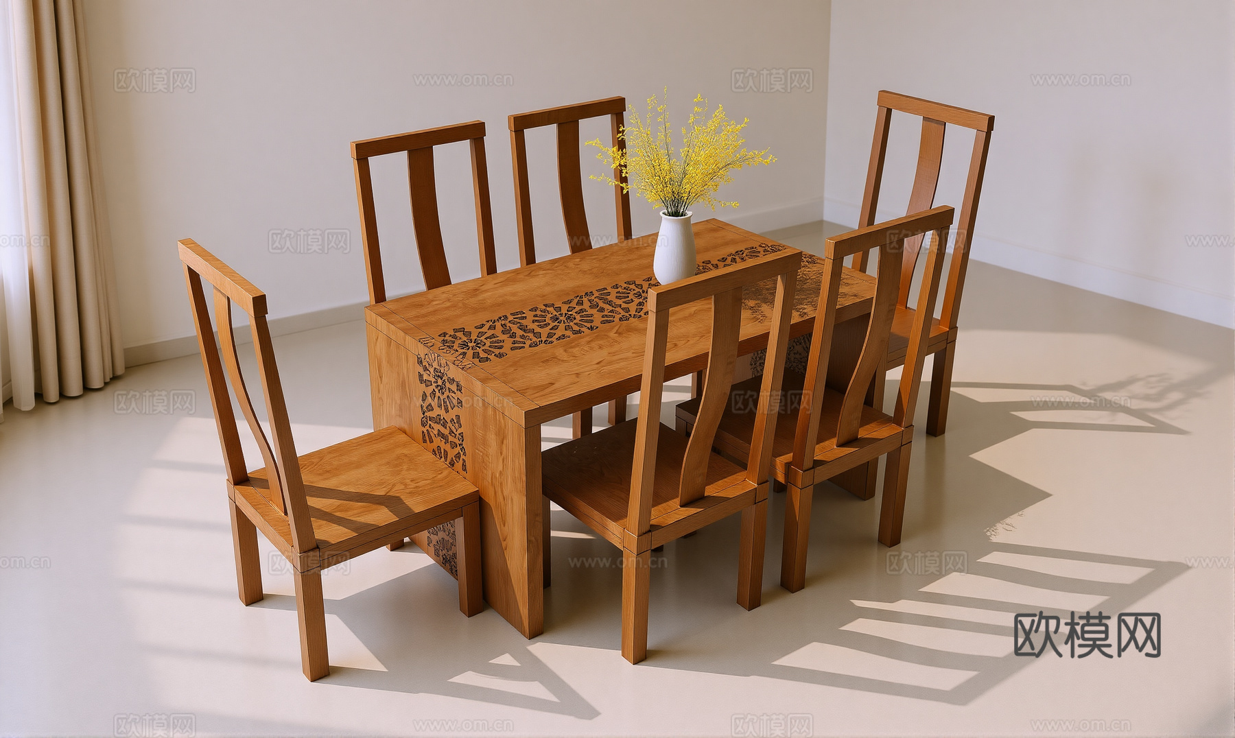 新中式餐桌椅su模型