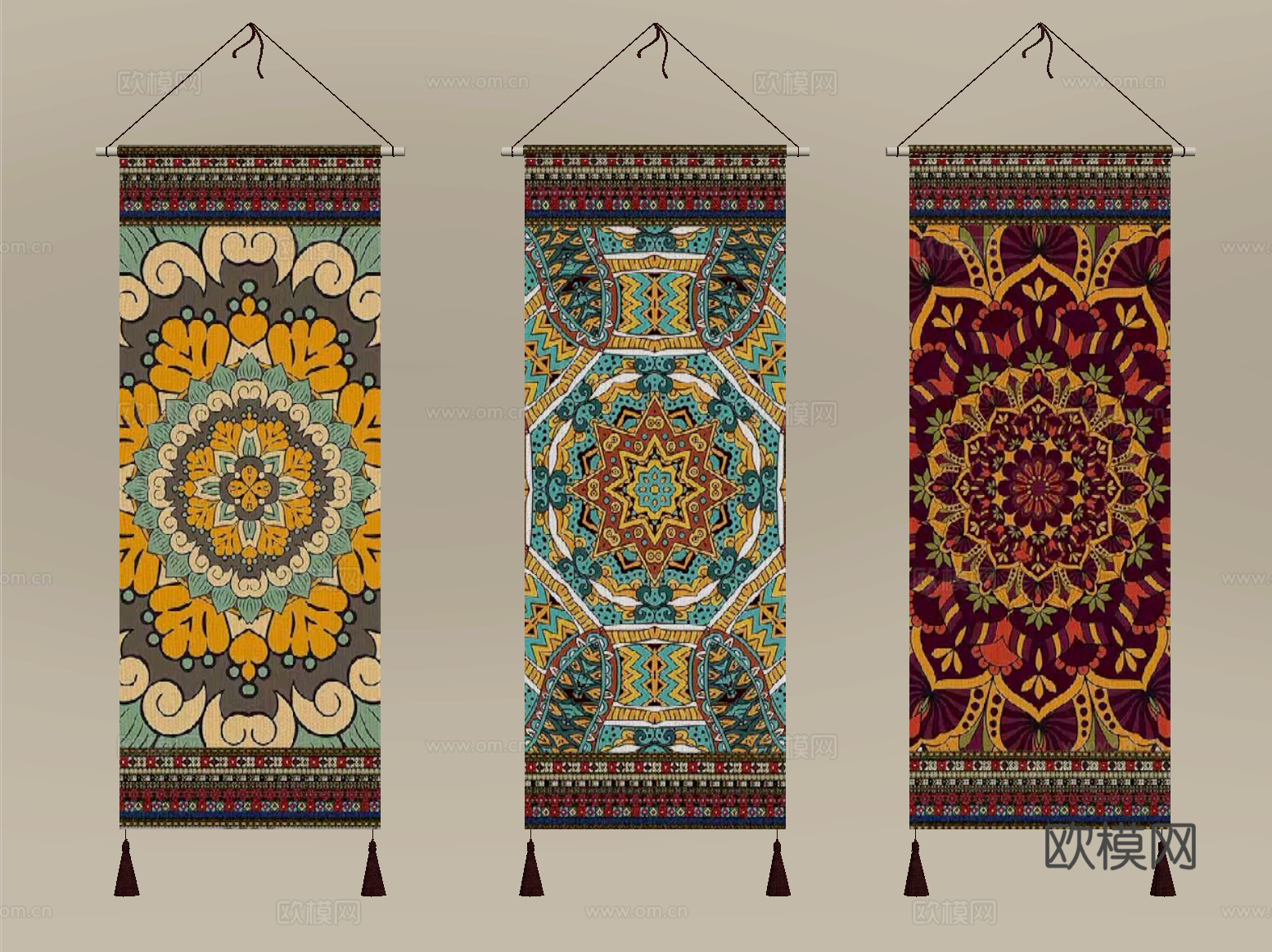 东南亚泰式装饰挂毯 墙饰挂件su模型