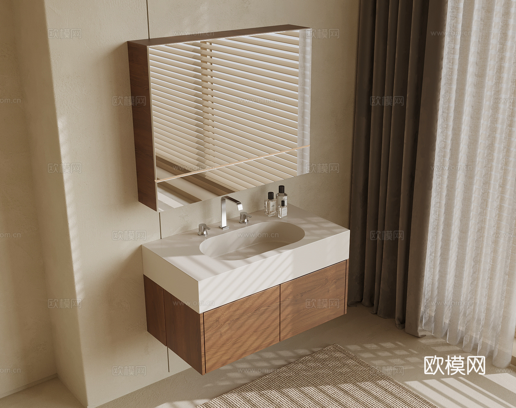 中古风浴室柜su模型