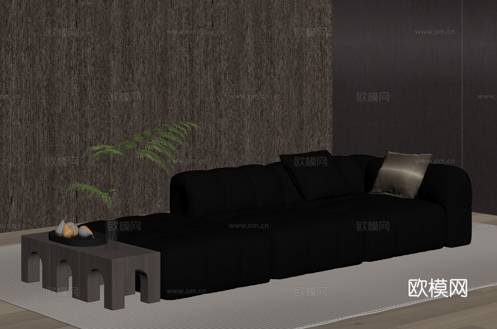 现代意式否认沙发 三人沙发 皮质沙发su模型