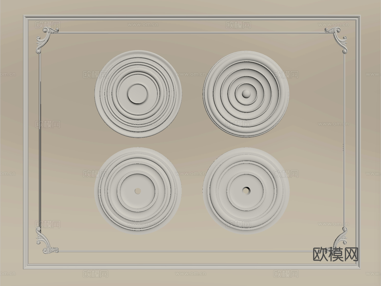 法式石膏圆形灯盘su模型su模型