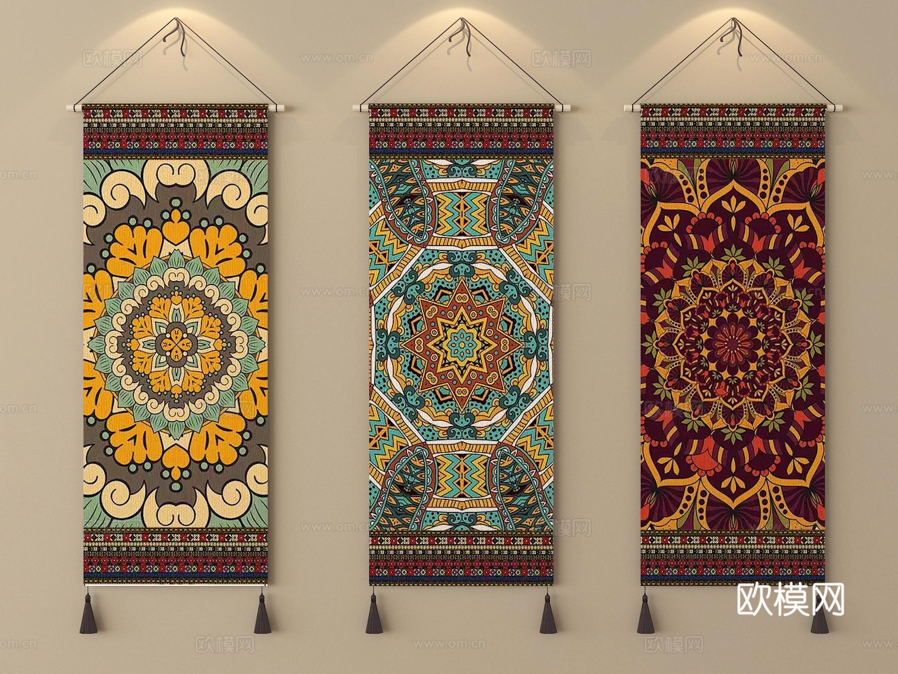 东南亚泰式装饰挂毯 墙饰挂件su模型