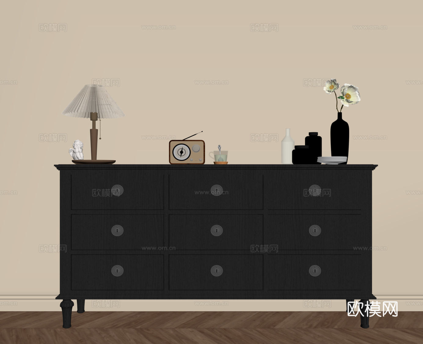 法式复古玄关柜 边柜su模型