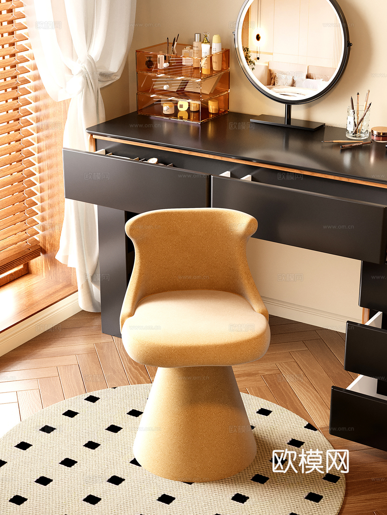 意式化妆凳 奶油梳妆椅 沙发凳su模型