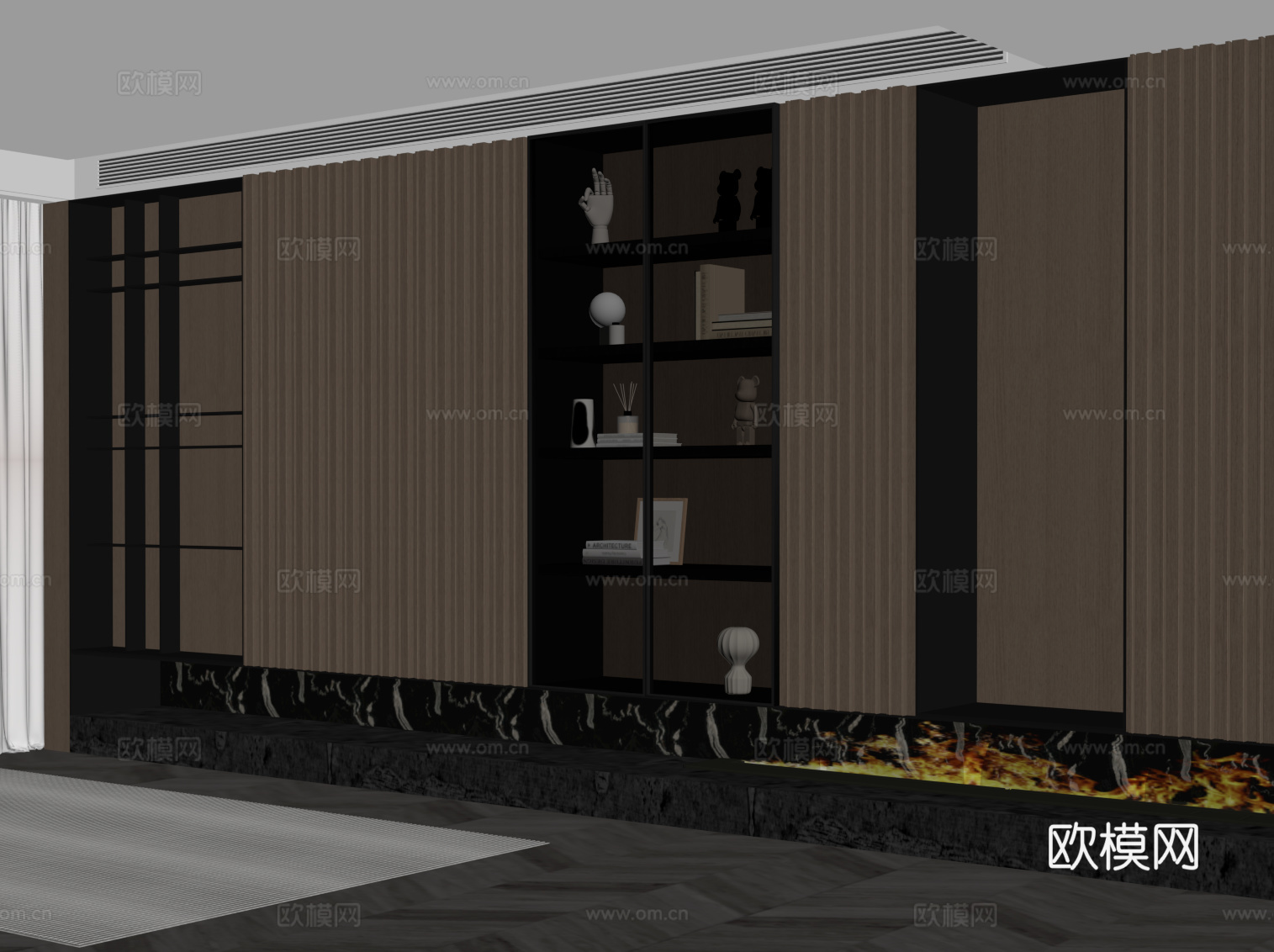 现代意式书柜su模型