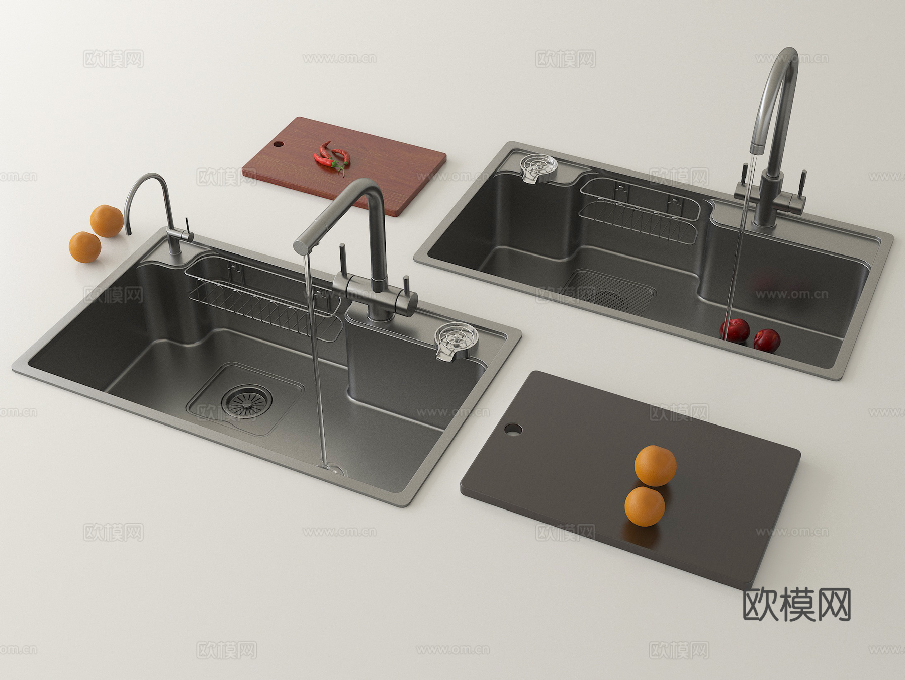 现代水槽洗菜池 洗菜盆水龙头 不锈钢水槽su模型