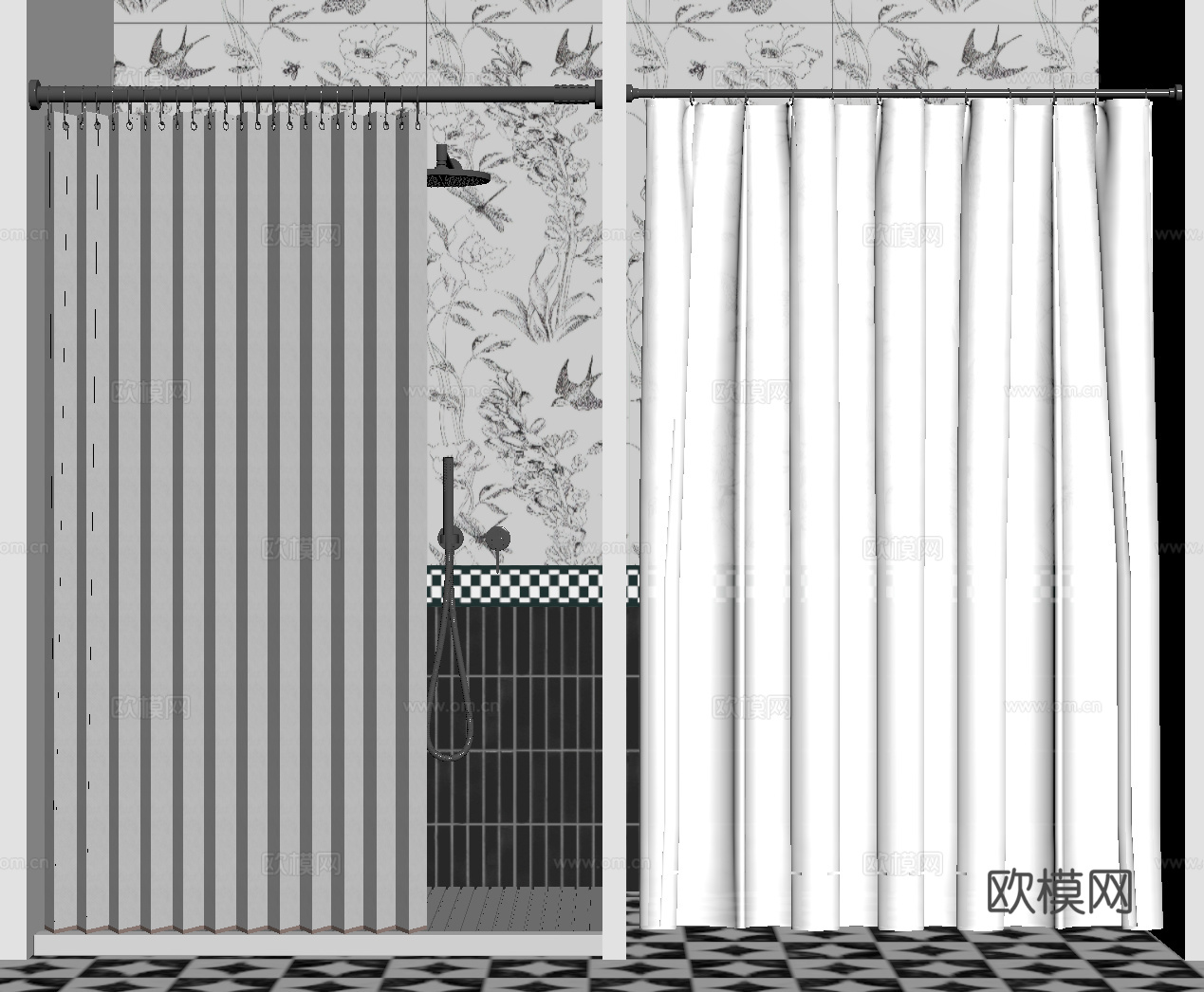 现代浴帘 布帘su模型