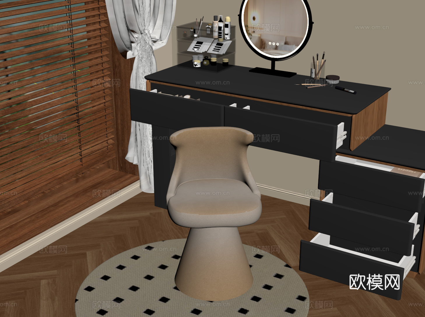 意式化妆凳 奶油梳妆椅 沙发凳su模型