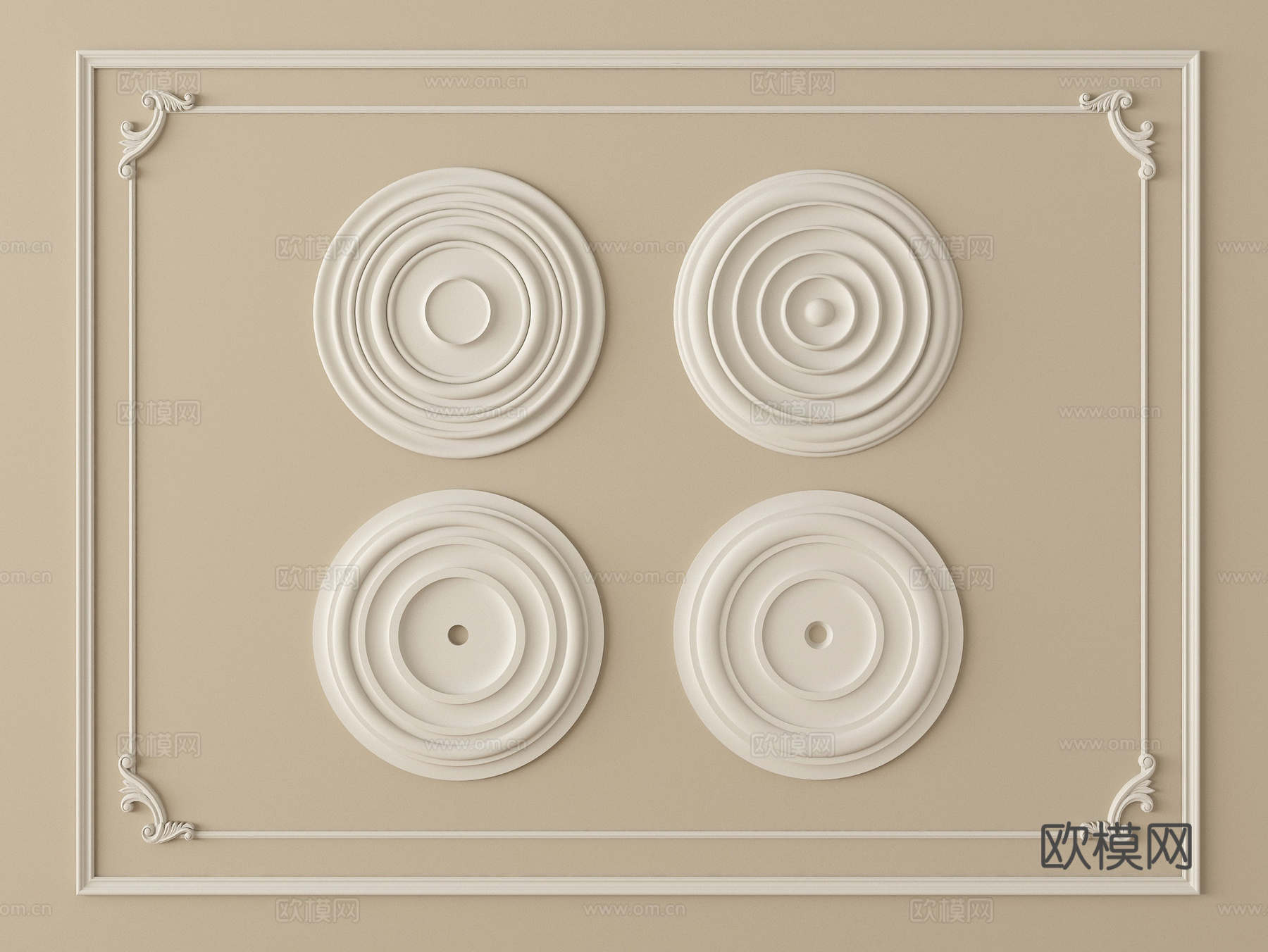 法式石膏圆形灯盘su模型su模型
