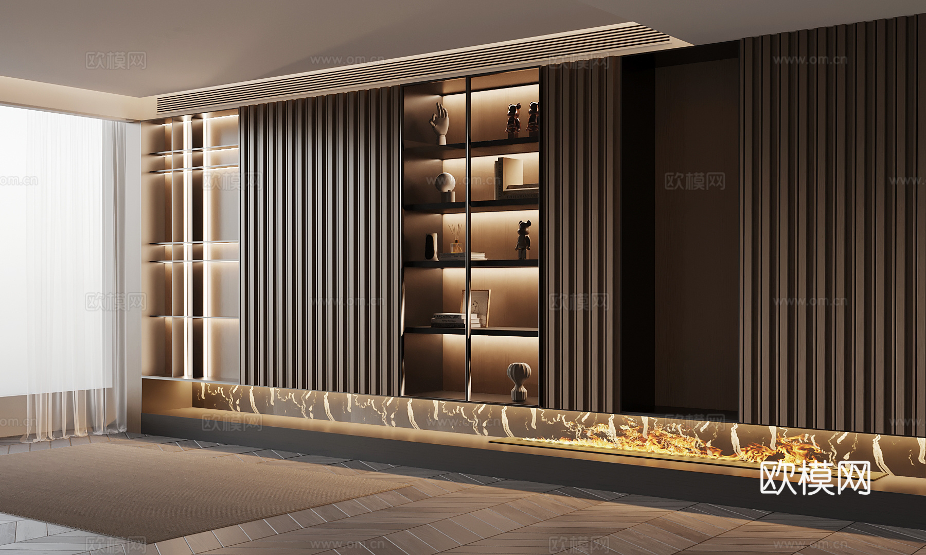 现代意式书柜su模型