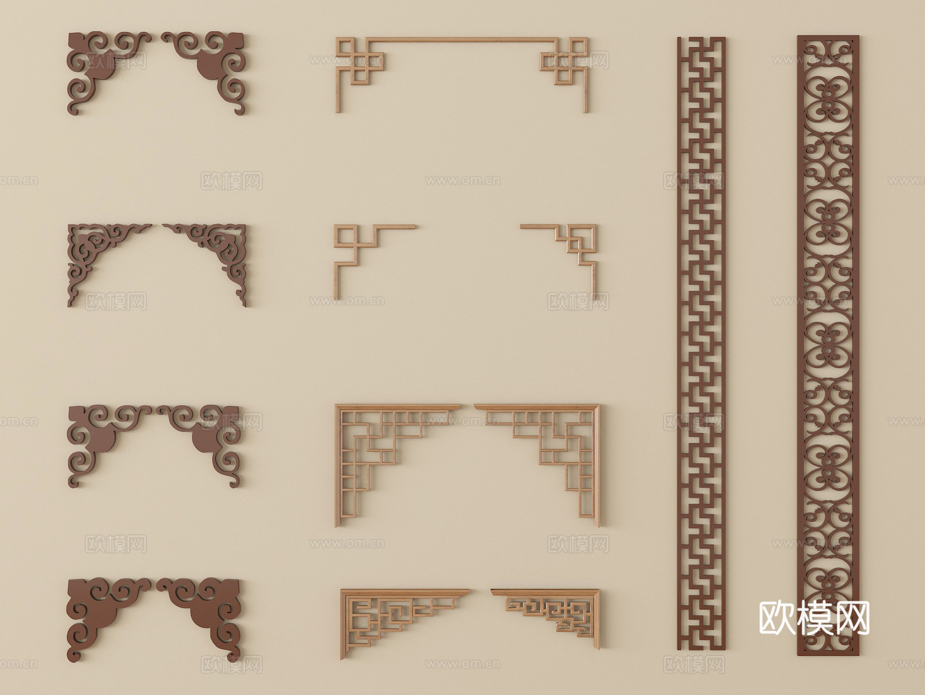 中式雕花 仿古雕花 装饰浮雕图案 角花纹样3d模型下载