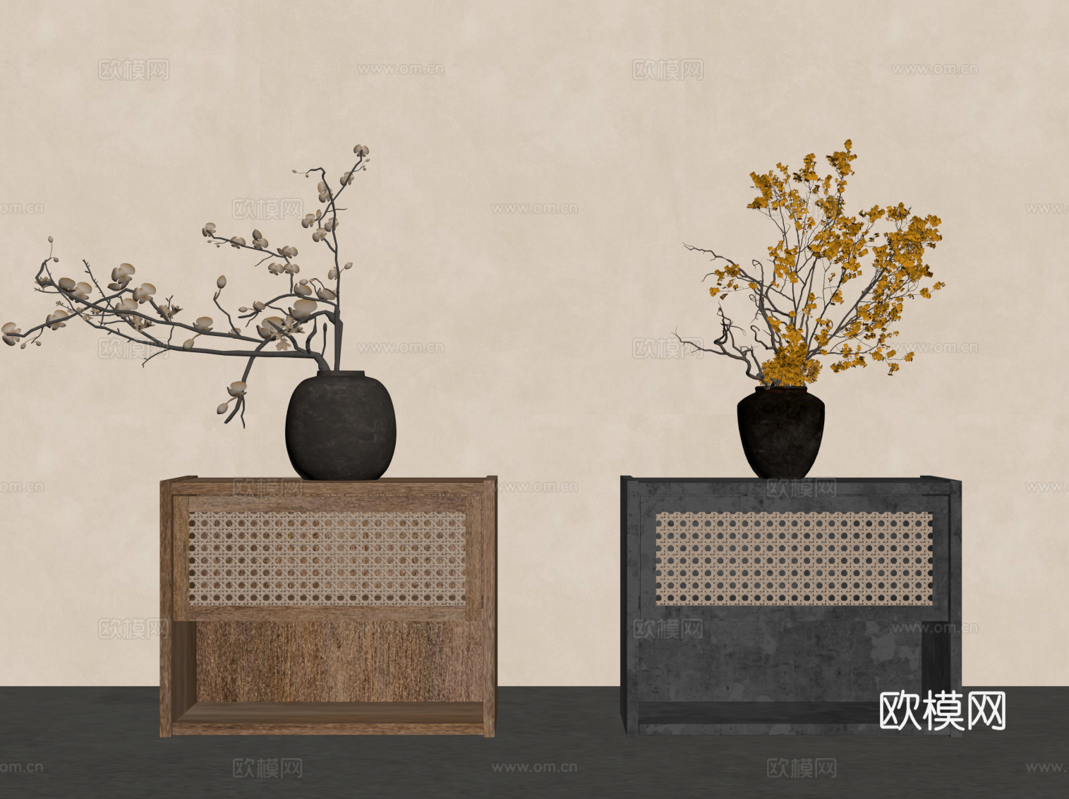 中古风床头柜su模型