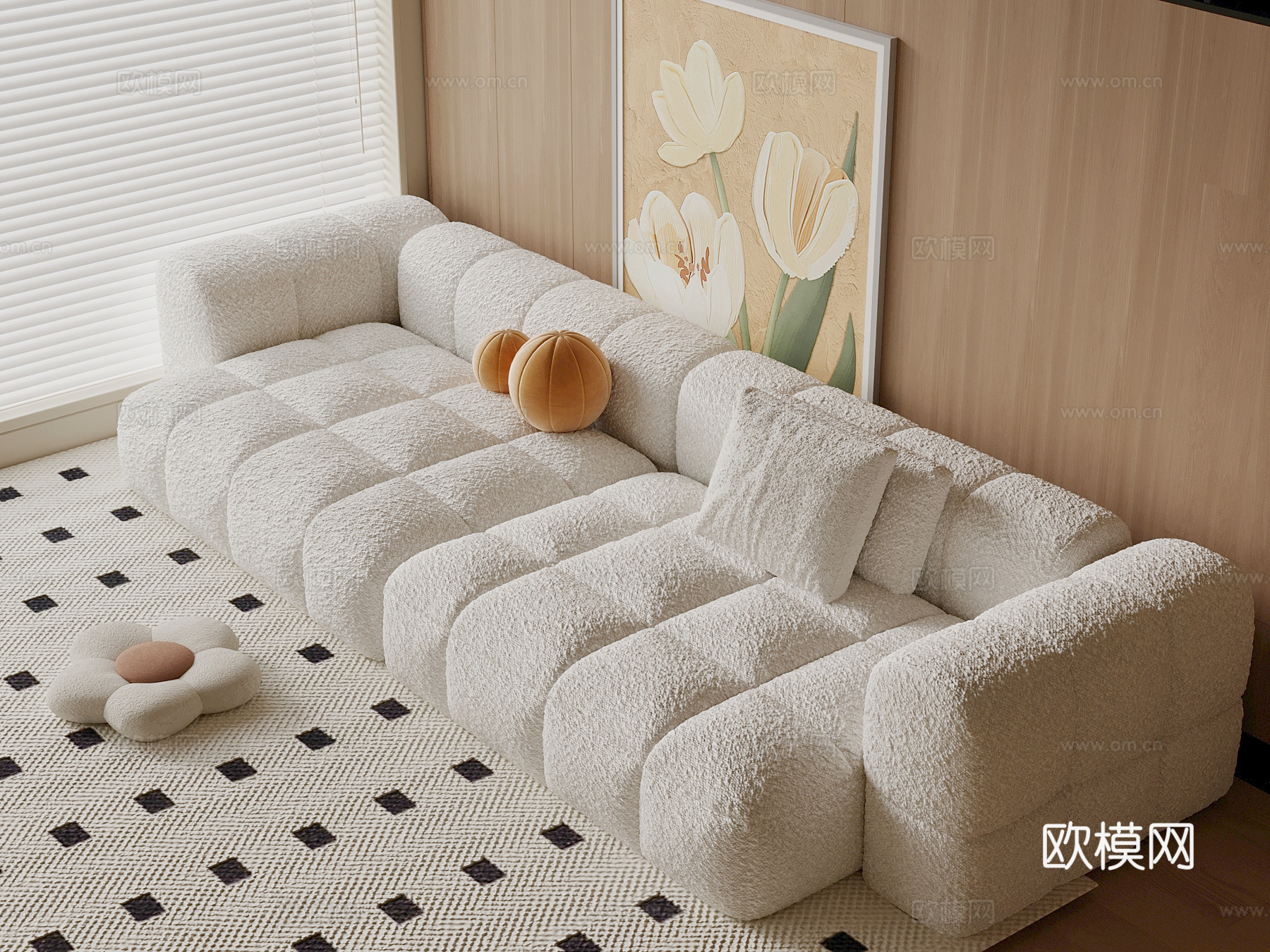 现代奶油风沙发su模型