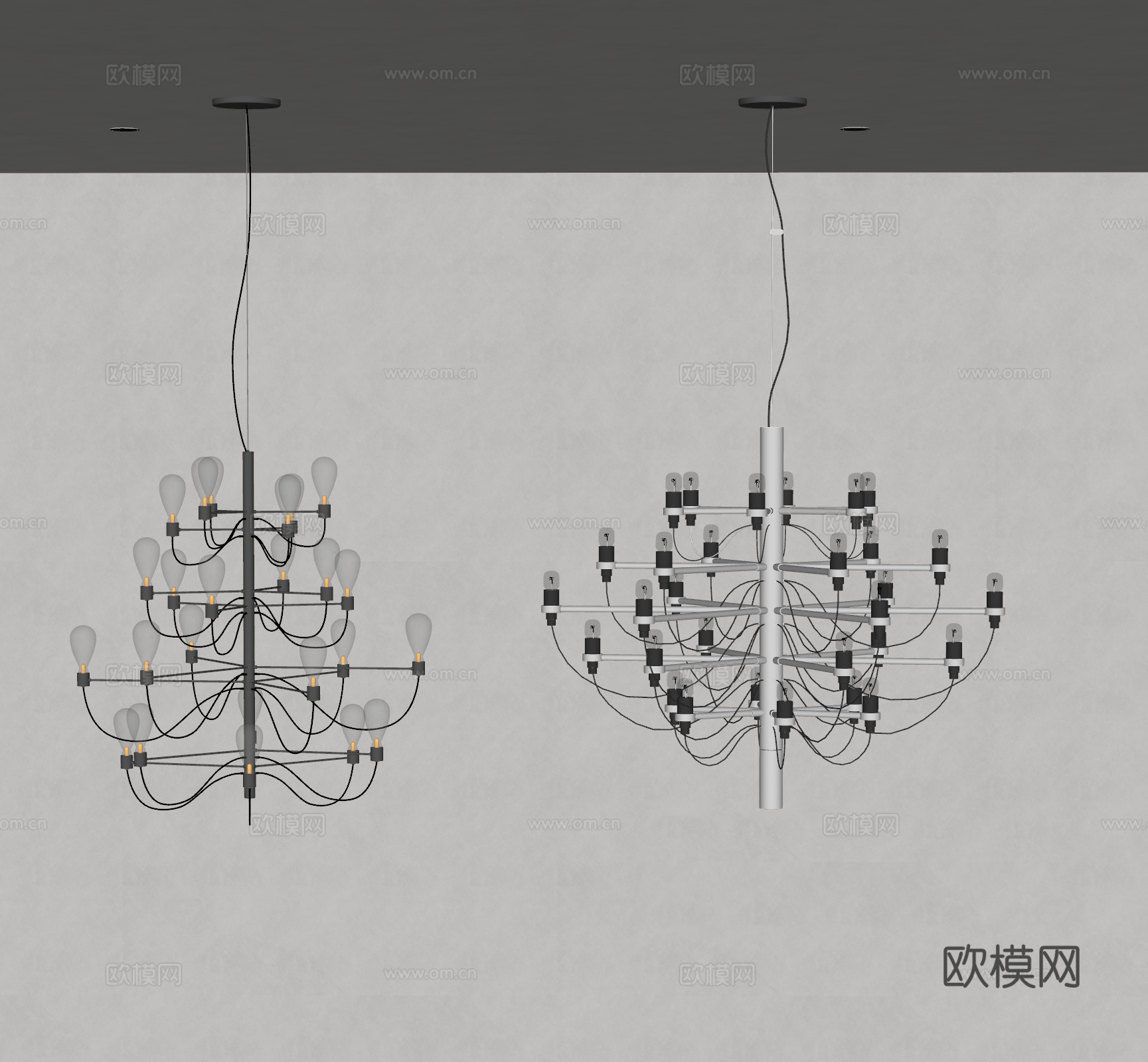 FLOS 现代复古吊灯 包豪斯吊灯 金属吊灯 多头吊灯su模型