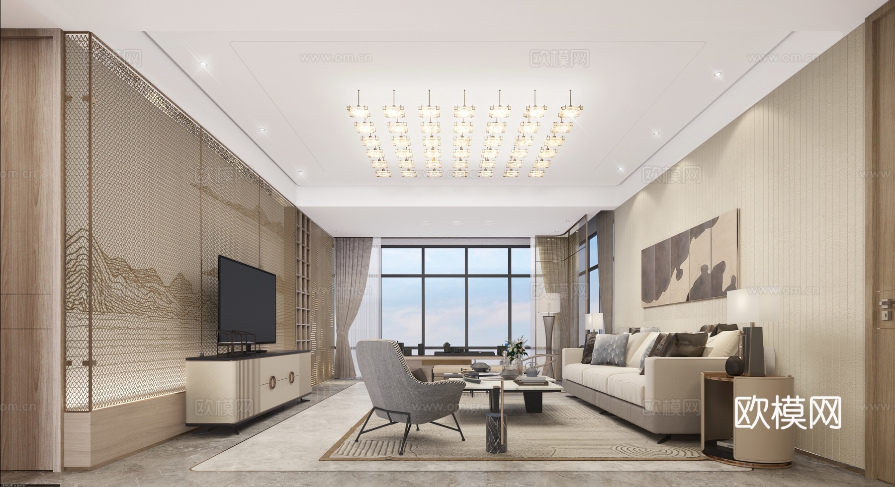 轻奢别墅 样板间 最新全套施工图 效果图合集cad施工图下载（渲染图6）