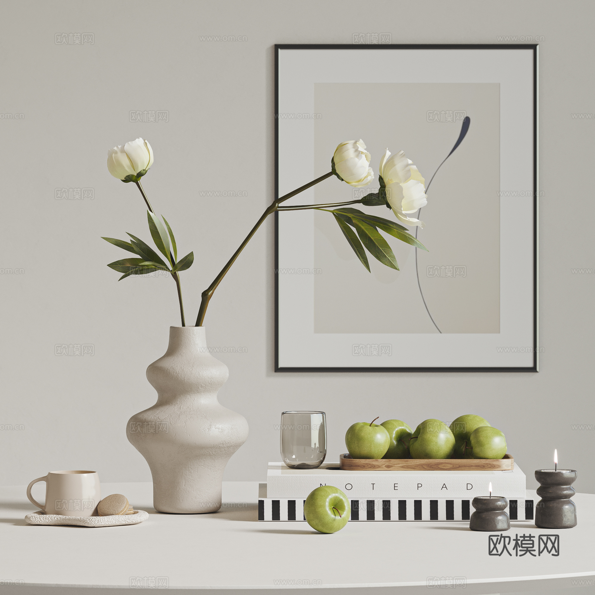 现代简约饰品摆件组合 花瓶 果盘 咖啡杯 书籍摆件 挂画su模型su模型