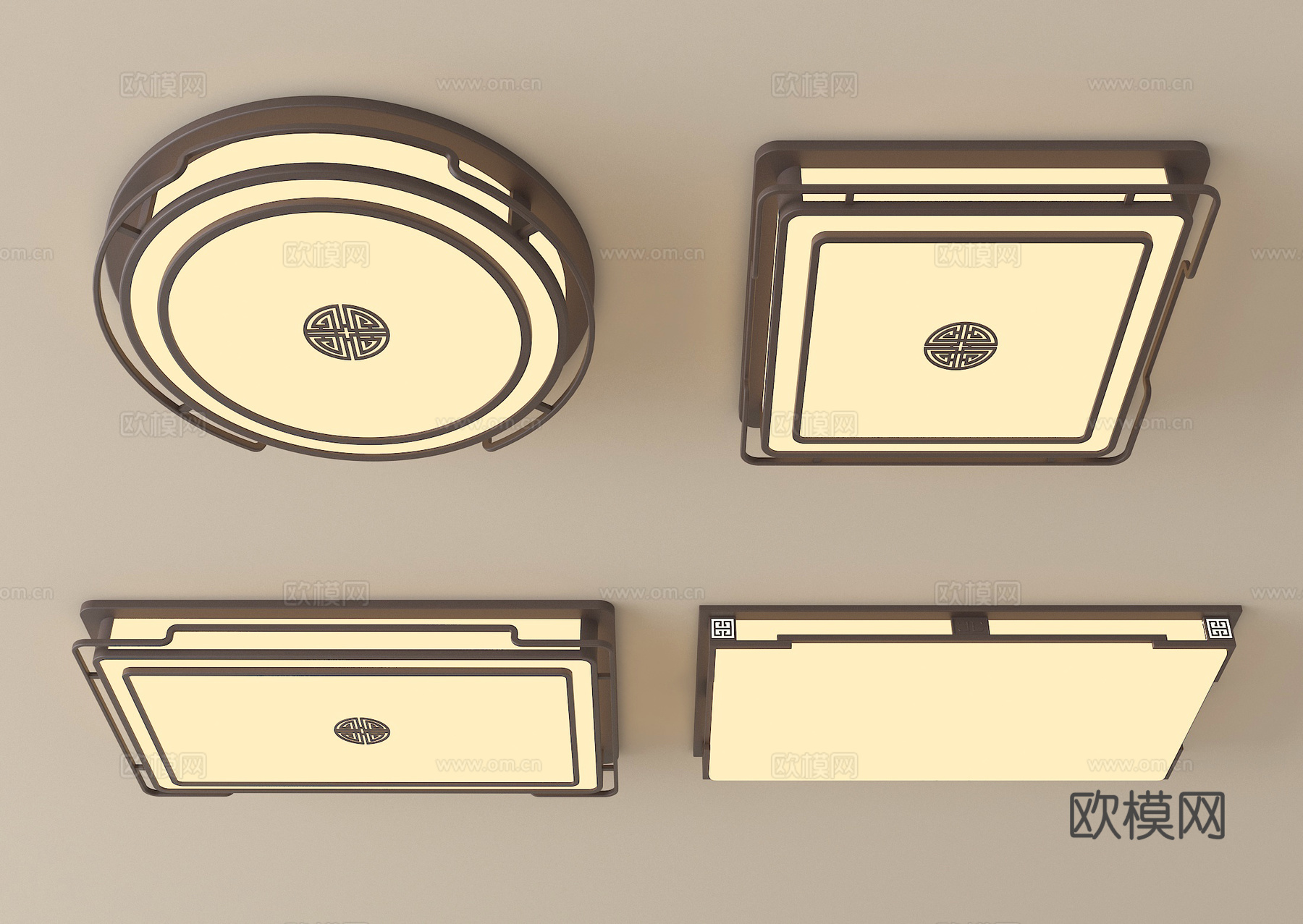 新中式吸顶灯  客厅吸顶灯su模型