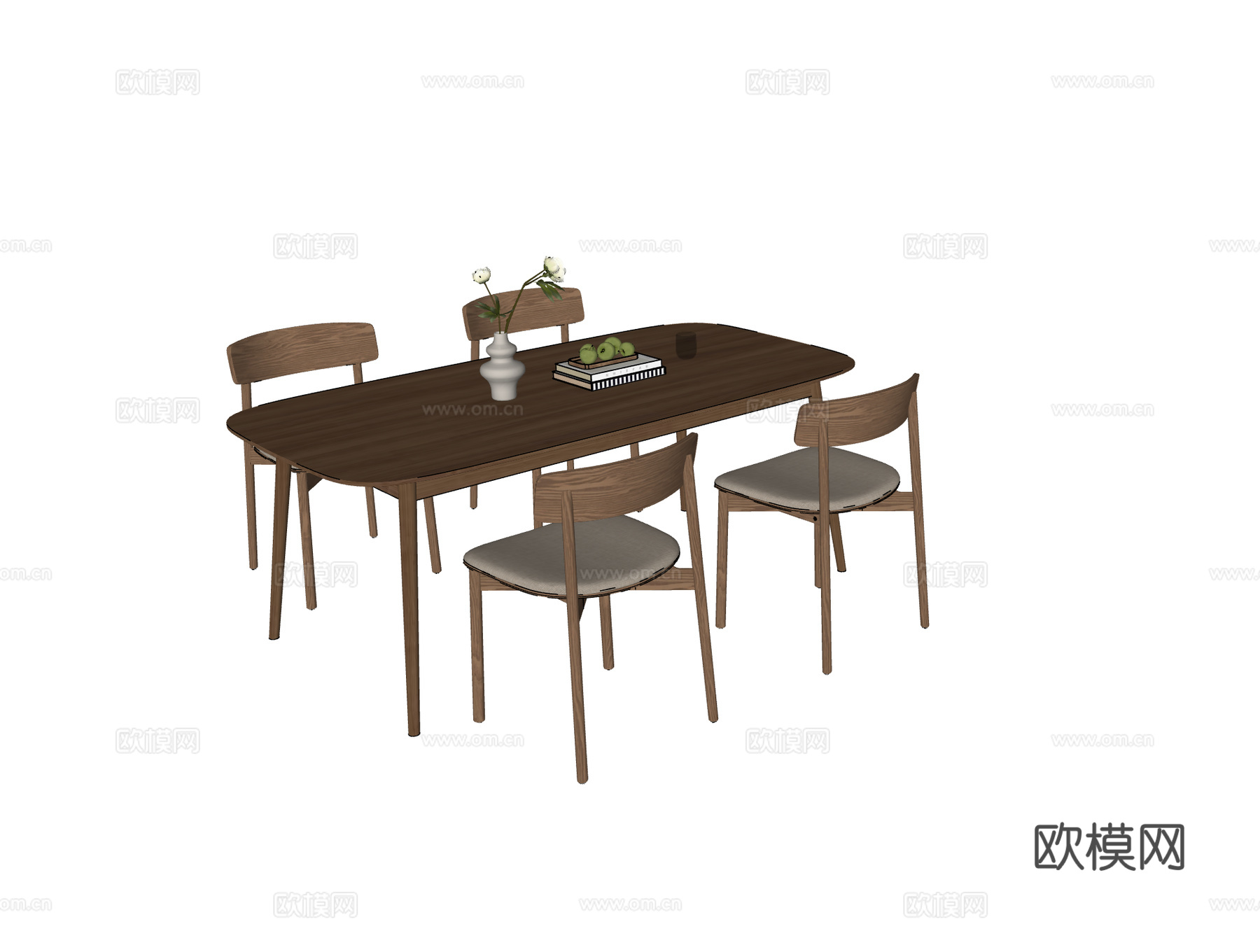 现代简约餐桌椅组合 实木餐桌椅 四人餐桌椅su模型