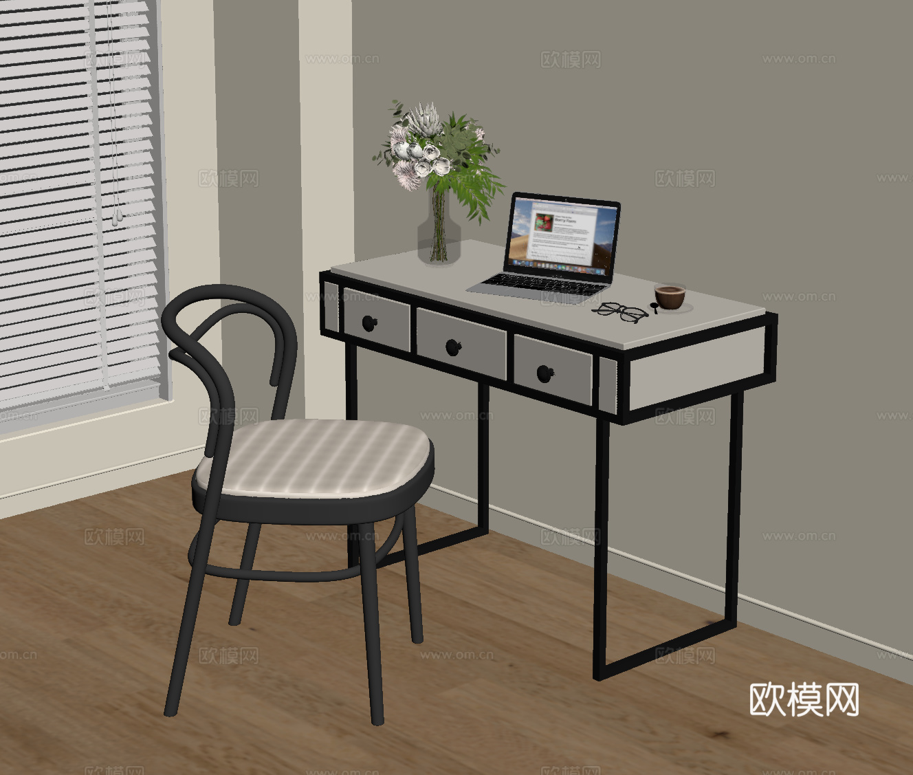 现代法式书桌椅su模型