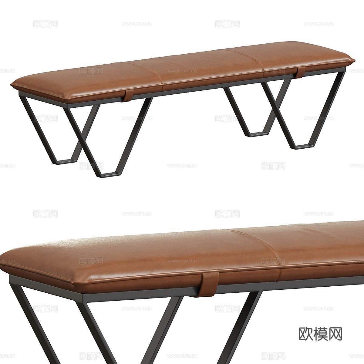 现代意式皮革长凳3d模型下载（渲染图1）