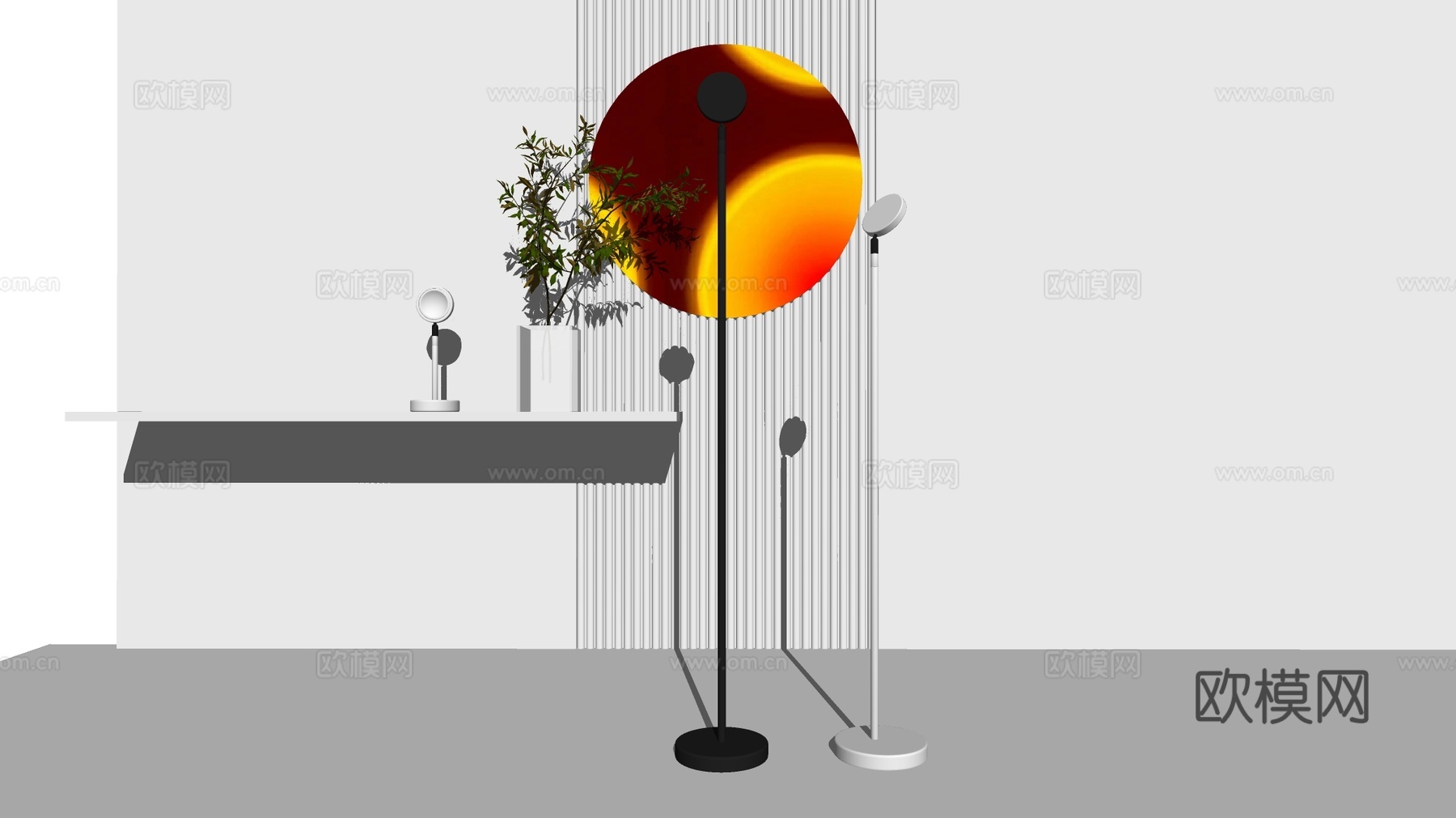 现代艺术装置 落日灯 艺术灯 圆形装饰灯su模型