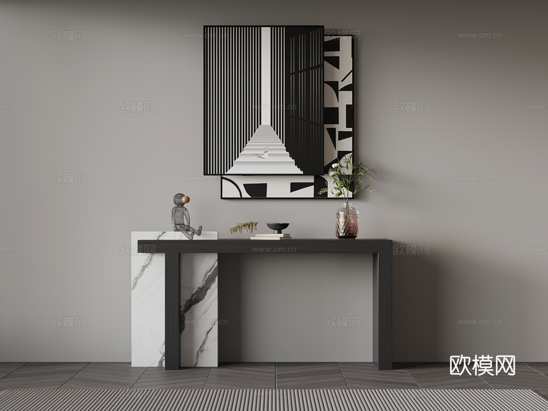 现代意式装饰柜su模型