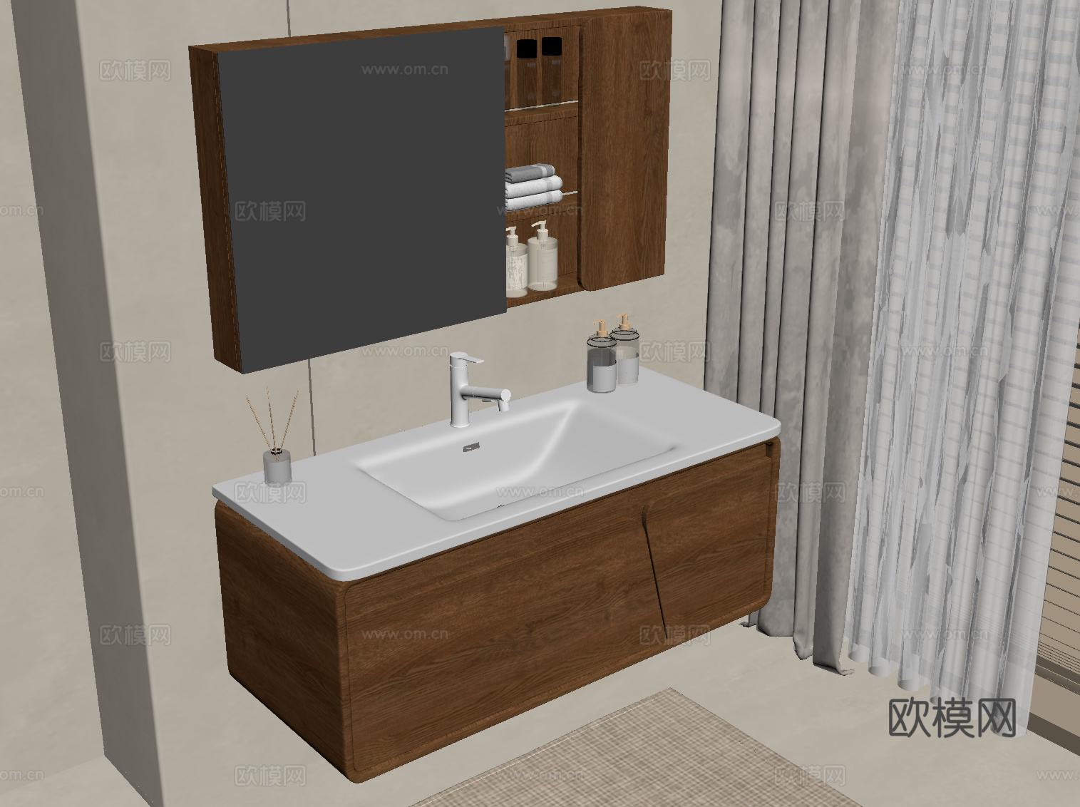 中古风浴室柜su模型