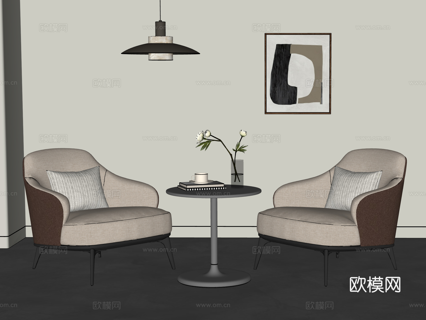 MINOTTI 现代意式休闲桌椅组合 洽谈桌椅 沙发椅su模型