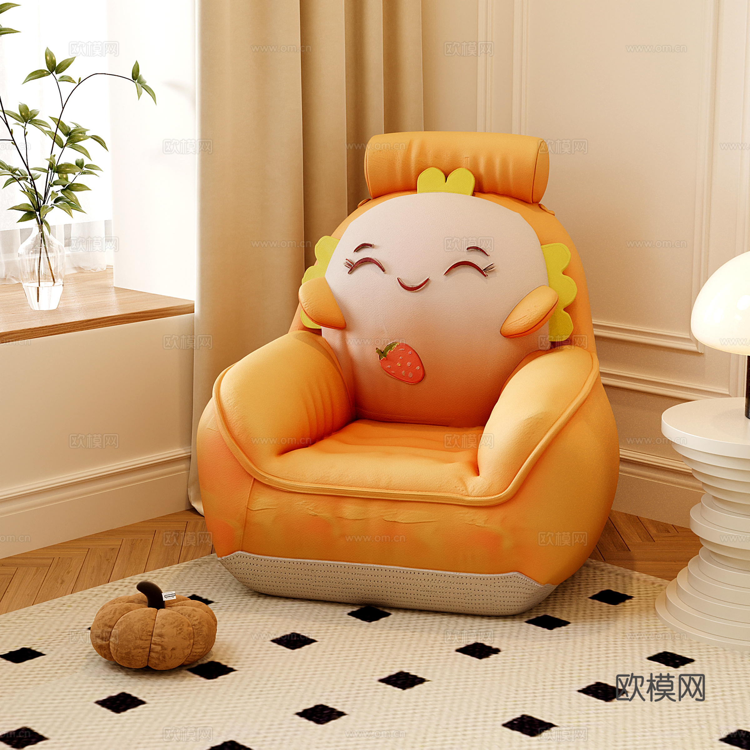 现代奶油懒人沙发 儿童沙发 卡通单人沙发su模型