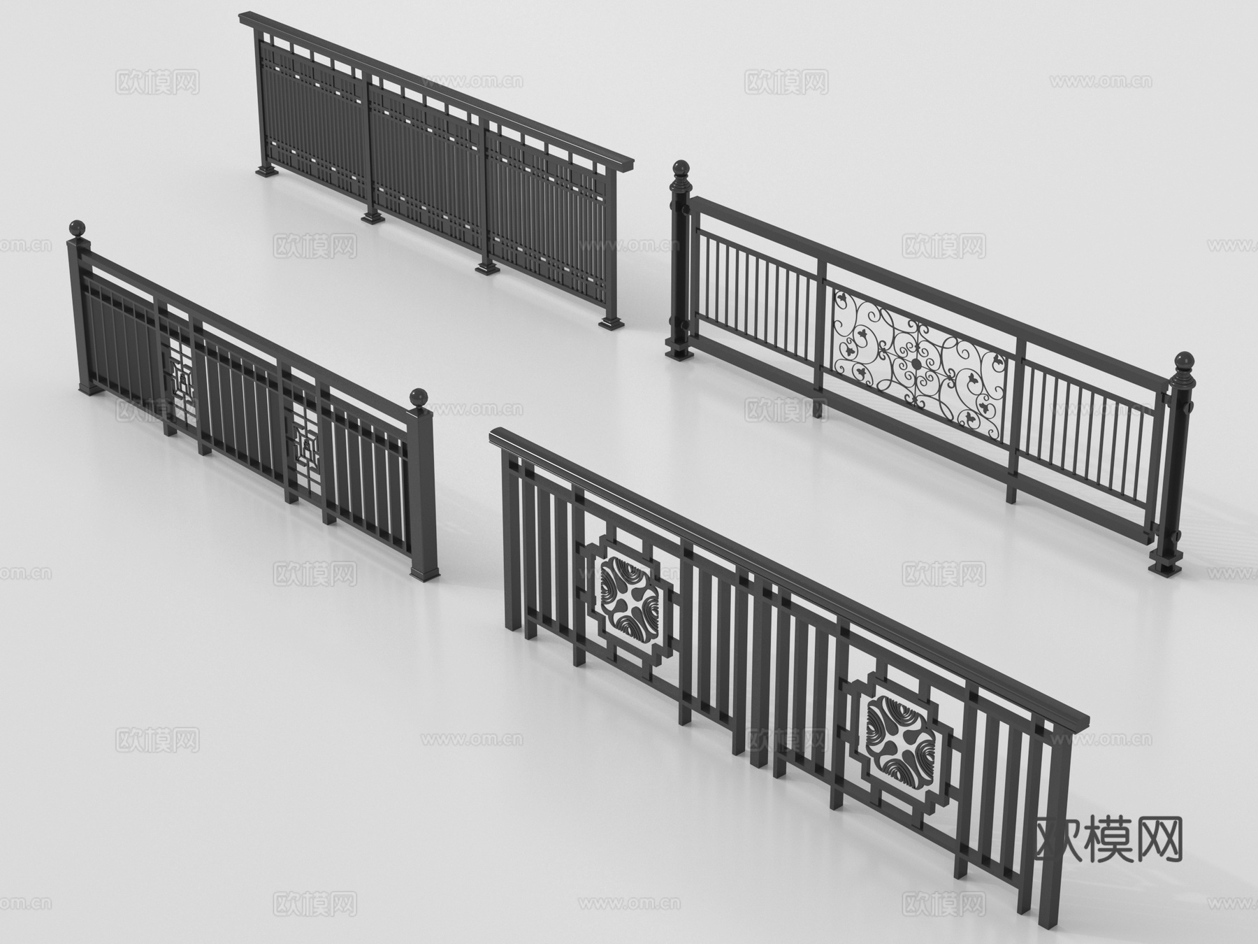 新中式栏杆护栏 栅栏围栏 围栏护栏su模型