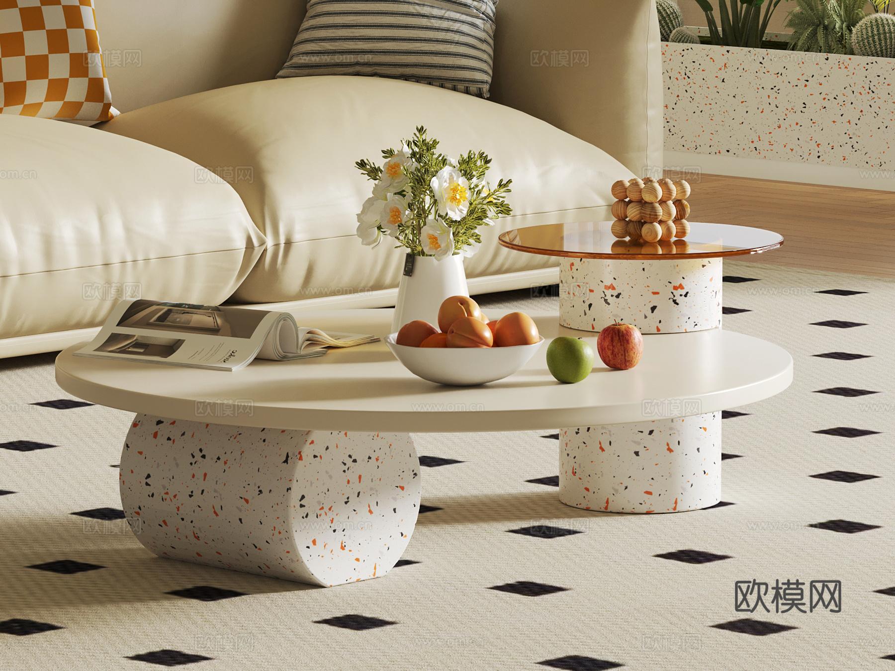 现代奶油风茶几su模型