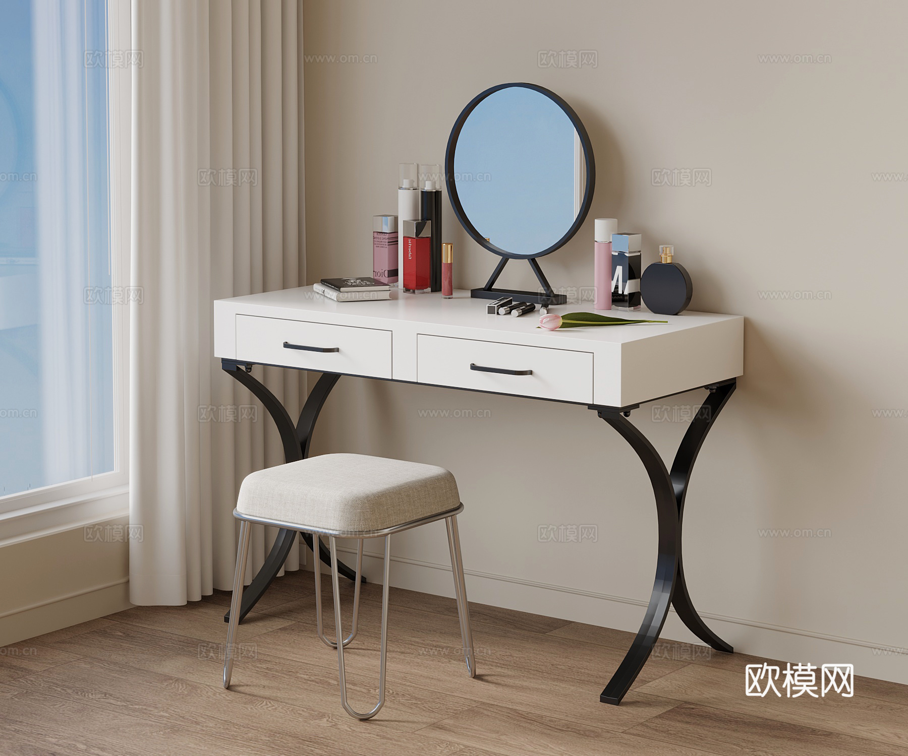 现代梳妆台 梳妆凳su模型