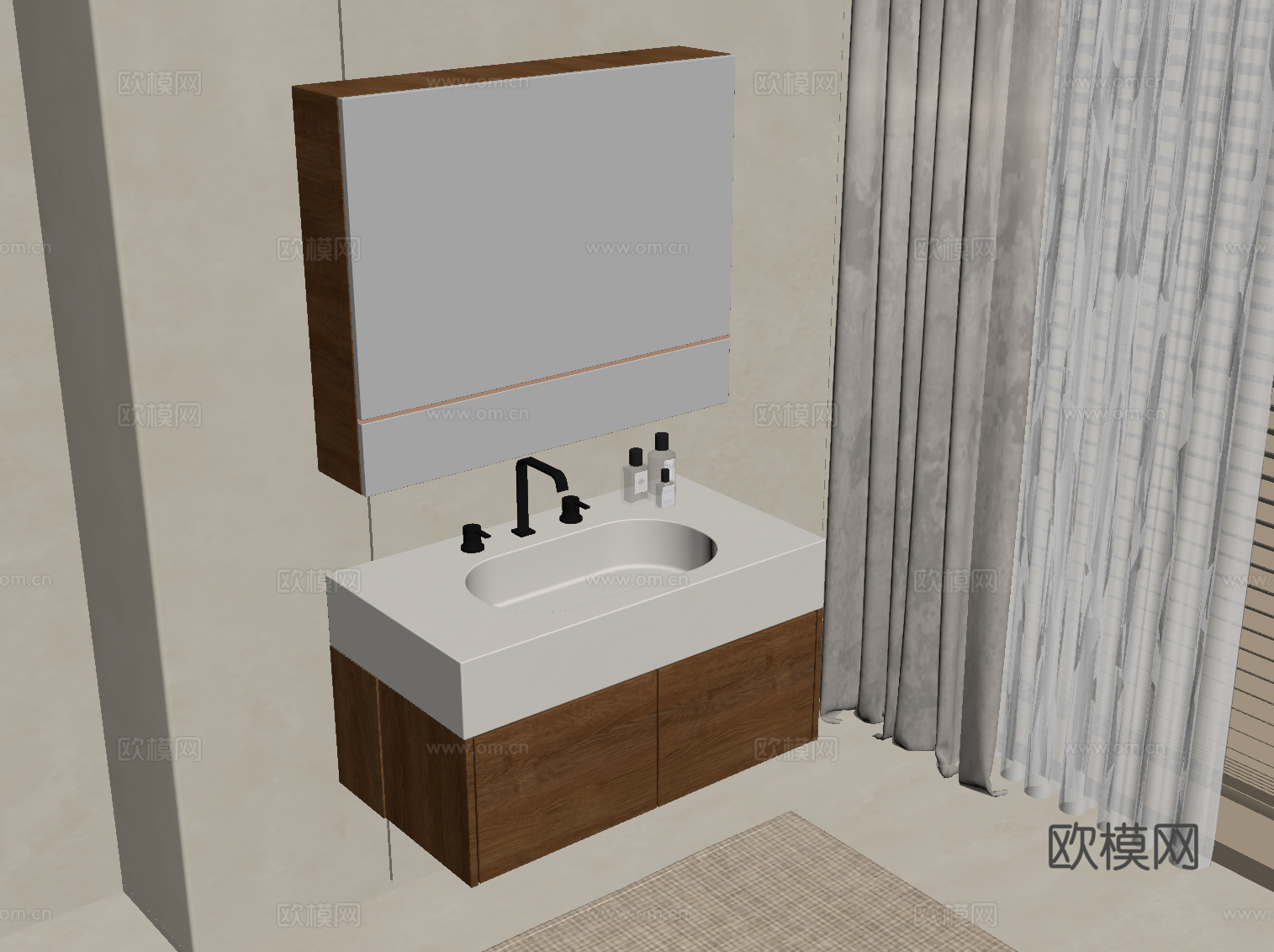 中古风浴室柜su模型