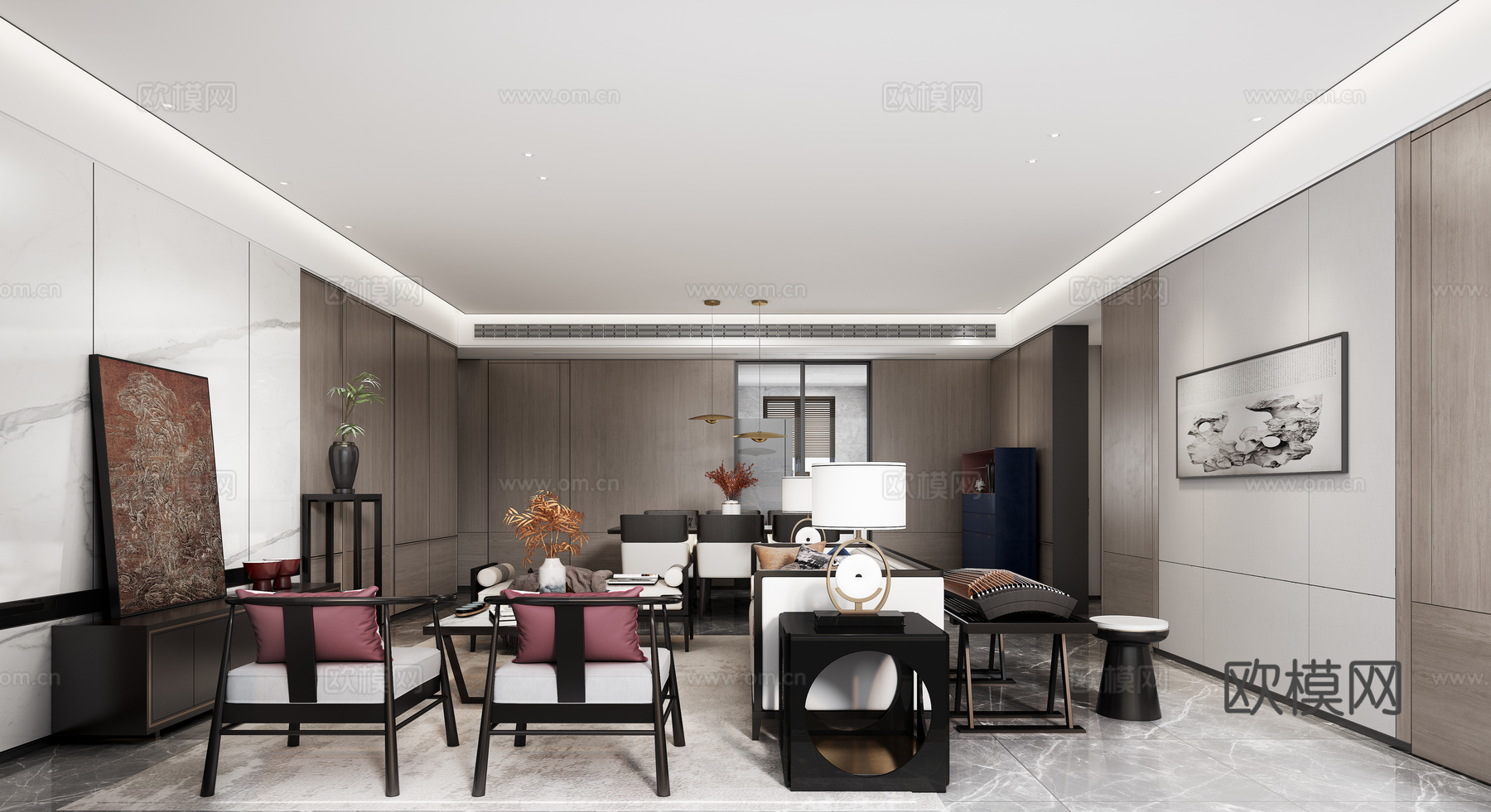 轻奢别墅 样板间 最新全套施工图 效果图合集cad施工图下载（渲染图1）