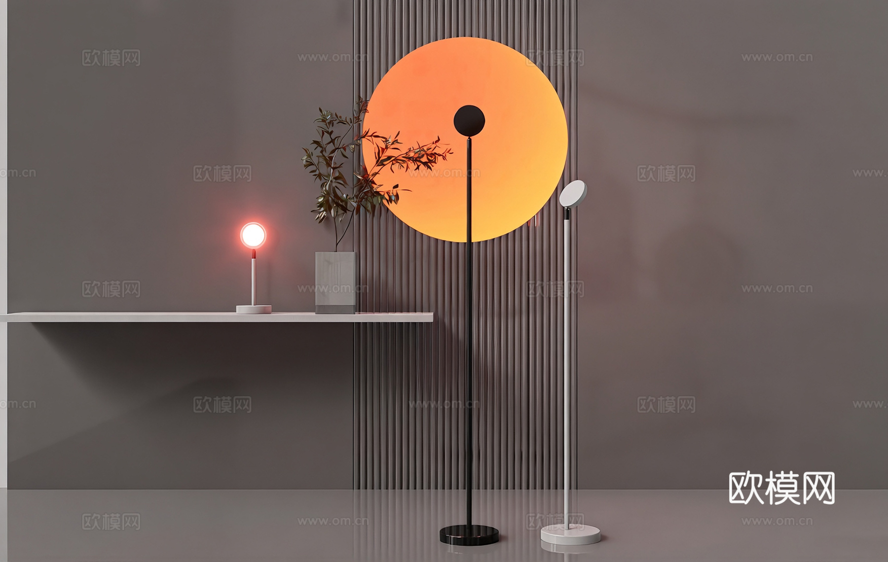 现代艺术装置 落日灯 艺术灯 圆形装饰灯su模型