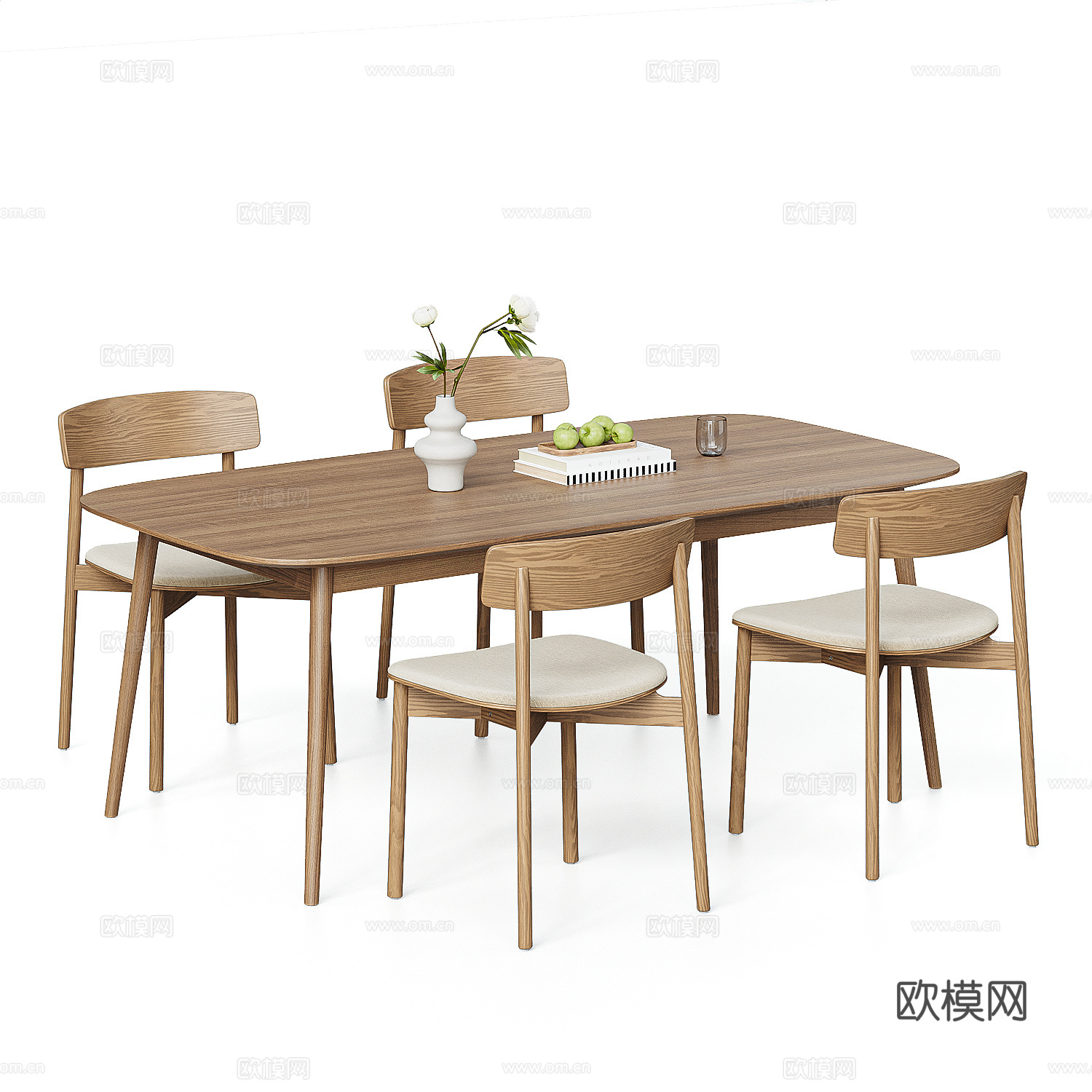 现代简约餐桌椅组合 实木餐桌椅 四人餐桌椅su模型