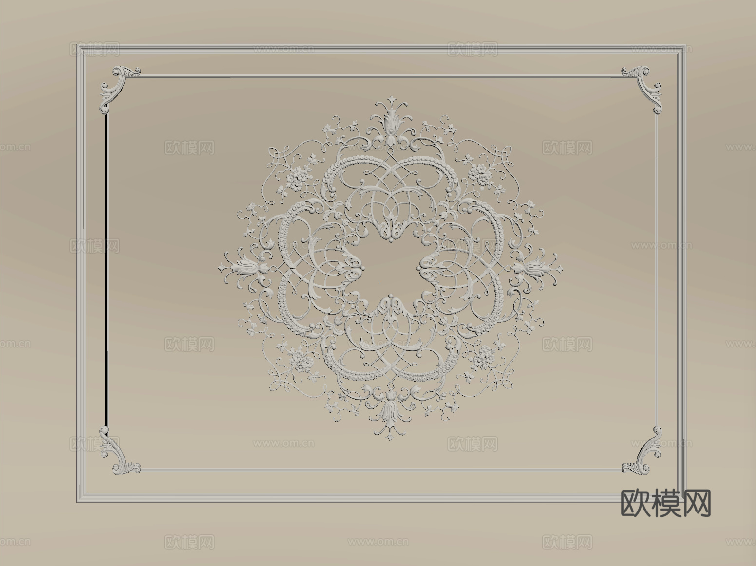 法式雕花 灯盘 石膏构件su模型