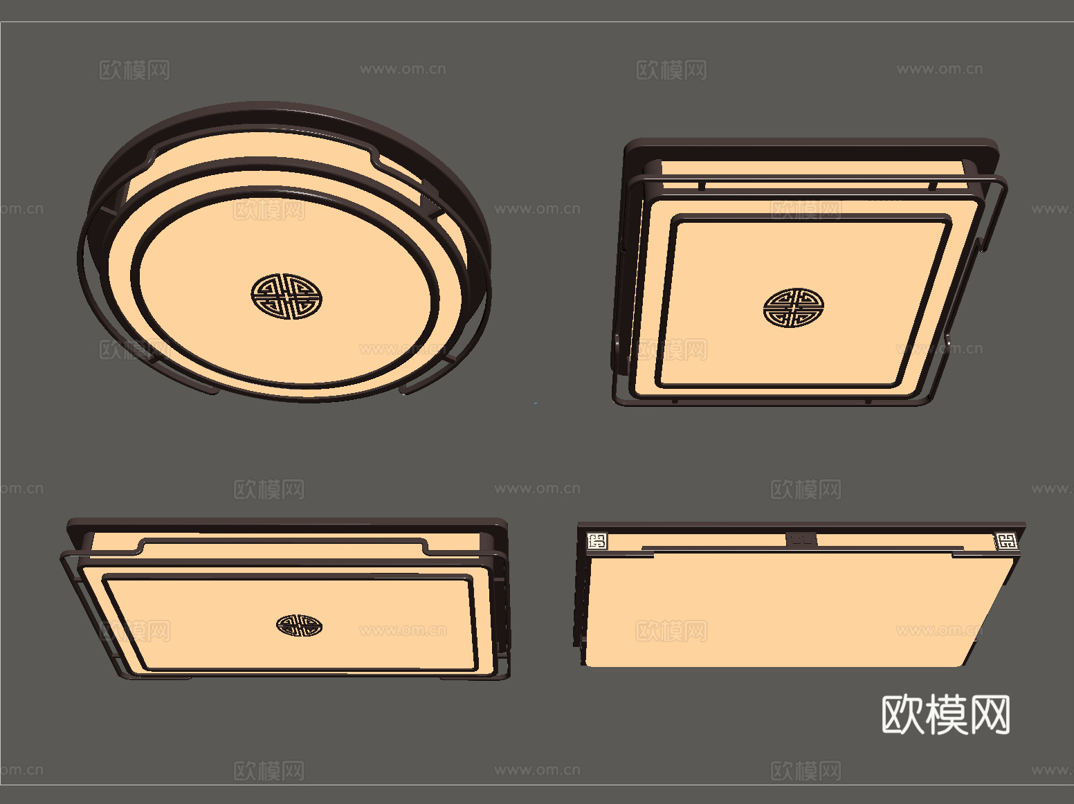 新中式吸顶灯  客厅吸顶灯su模型